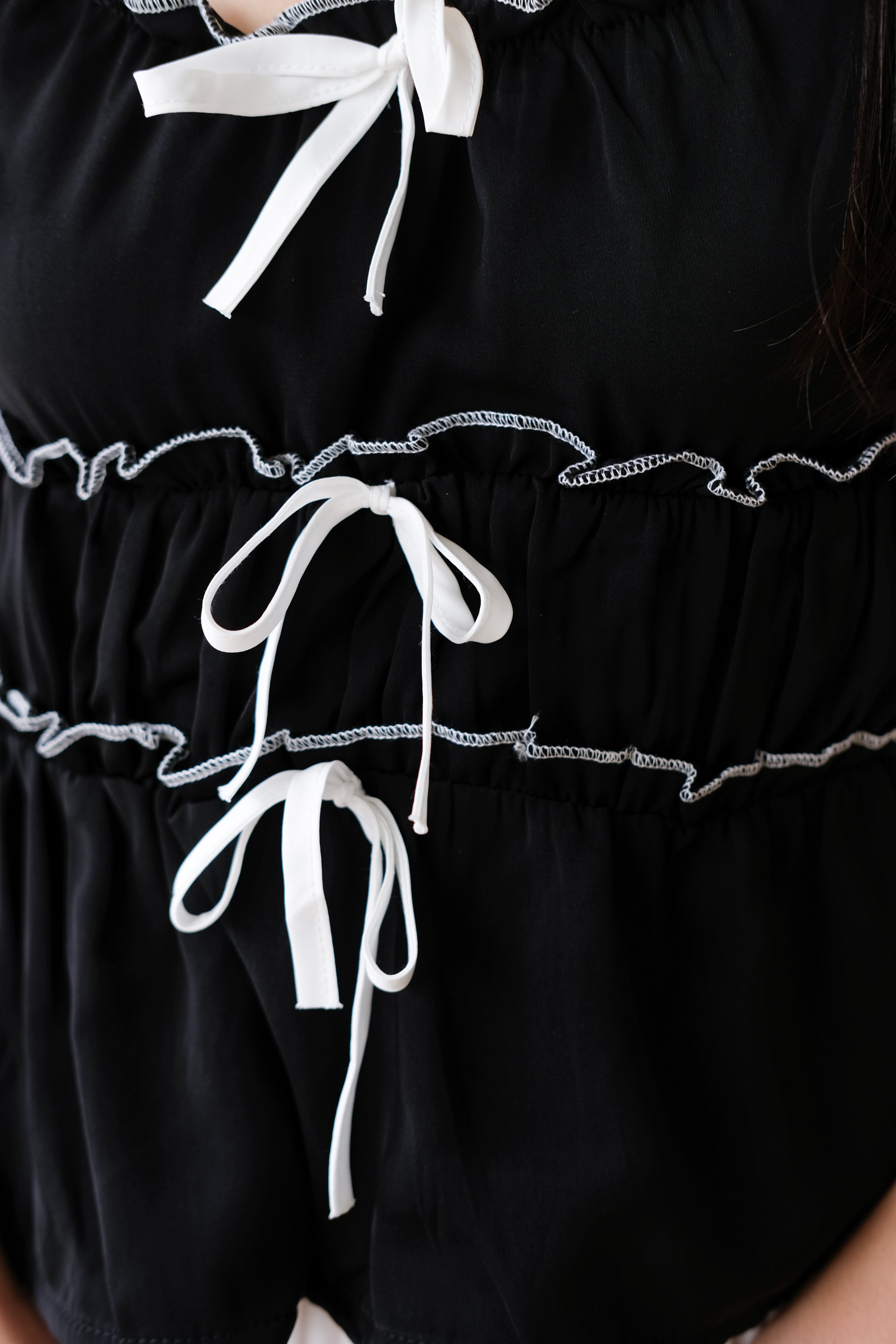 Elowen Coquette Contrast Babydoll Top (Black)