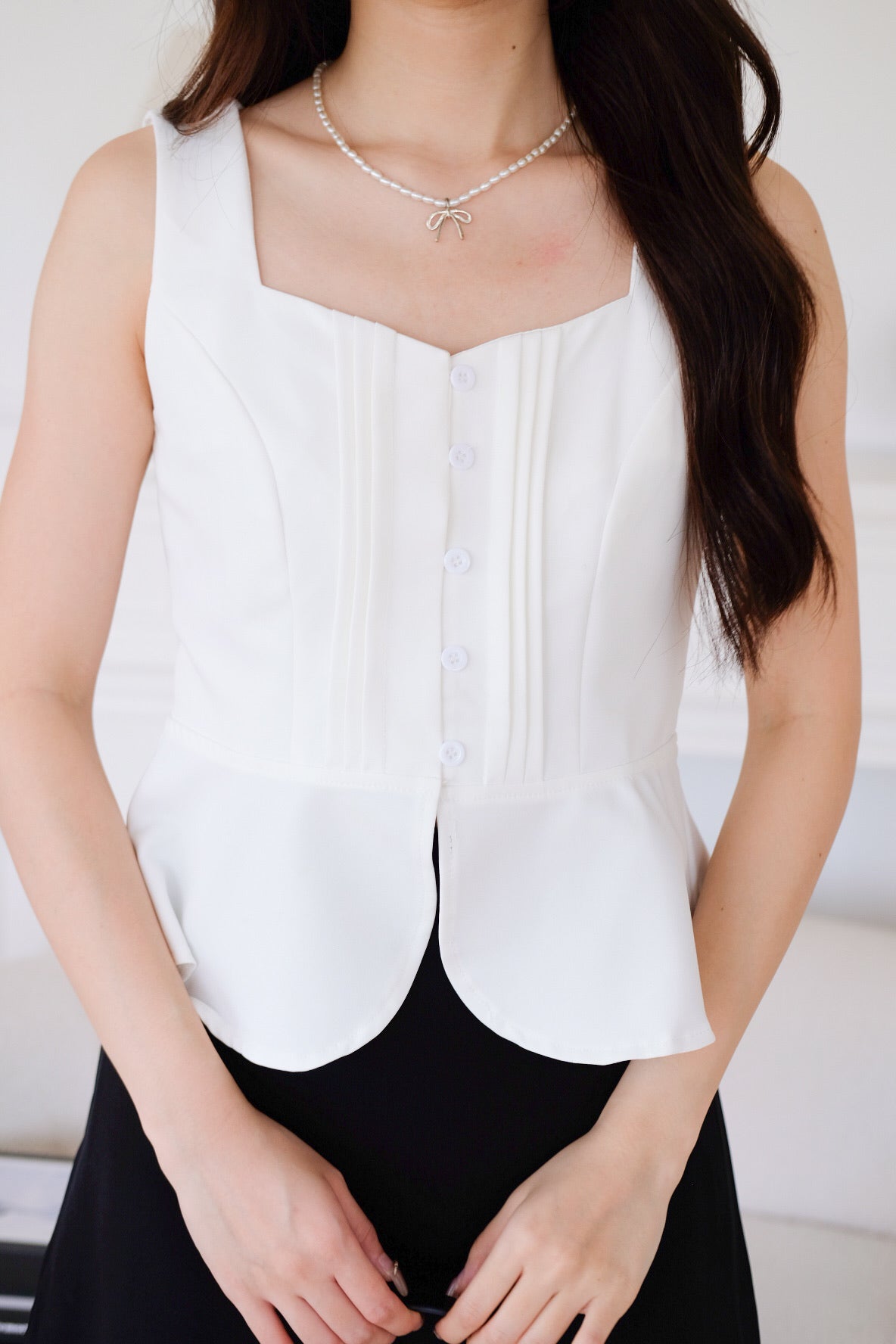 Esther Mini Pleats Flare Top (White)
