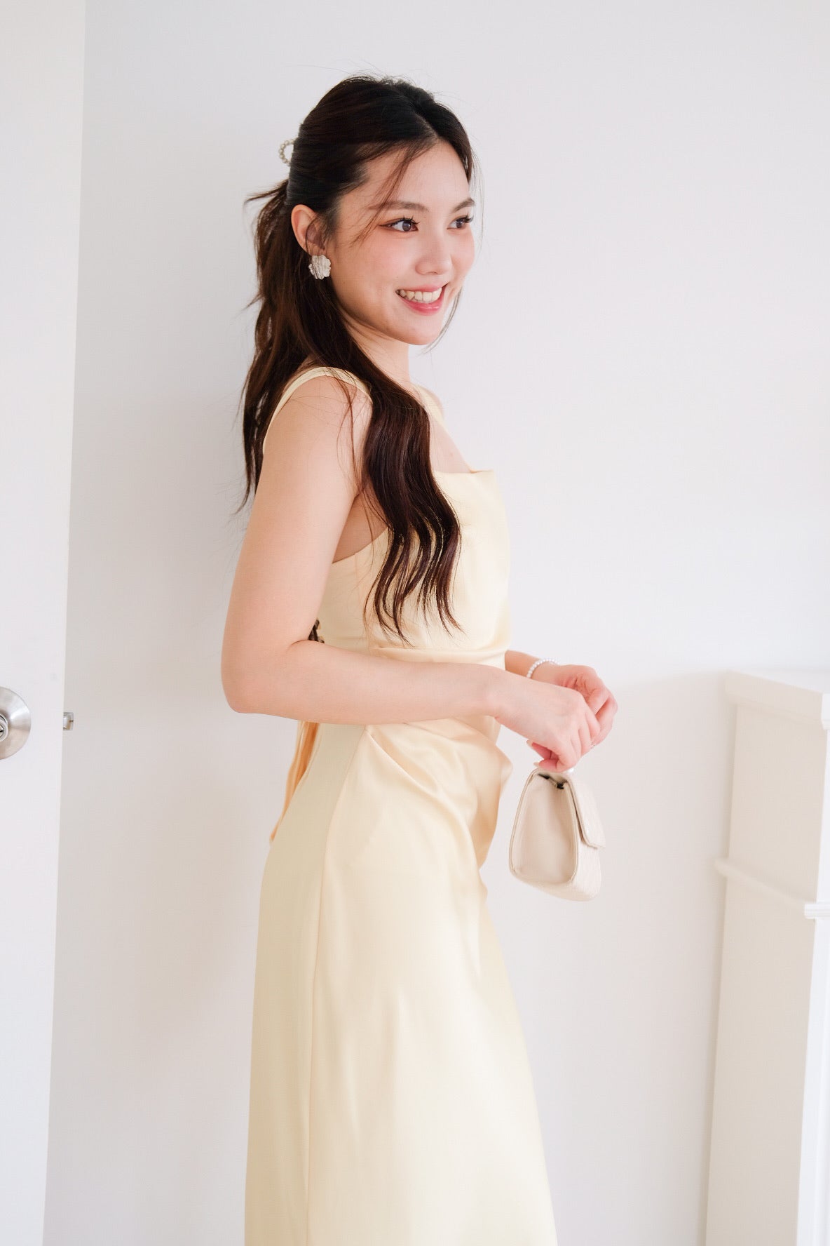 Adora Satin Mermaid Maxi Dress (Light Yellow)