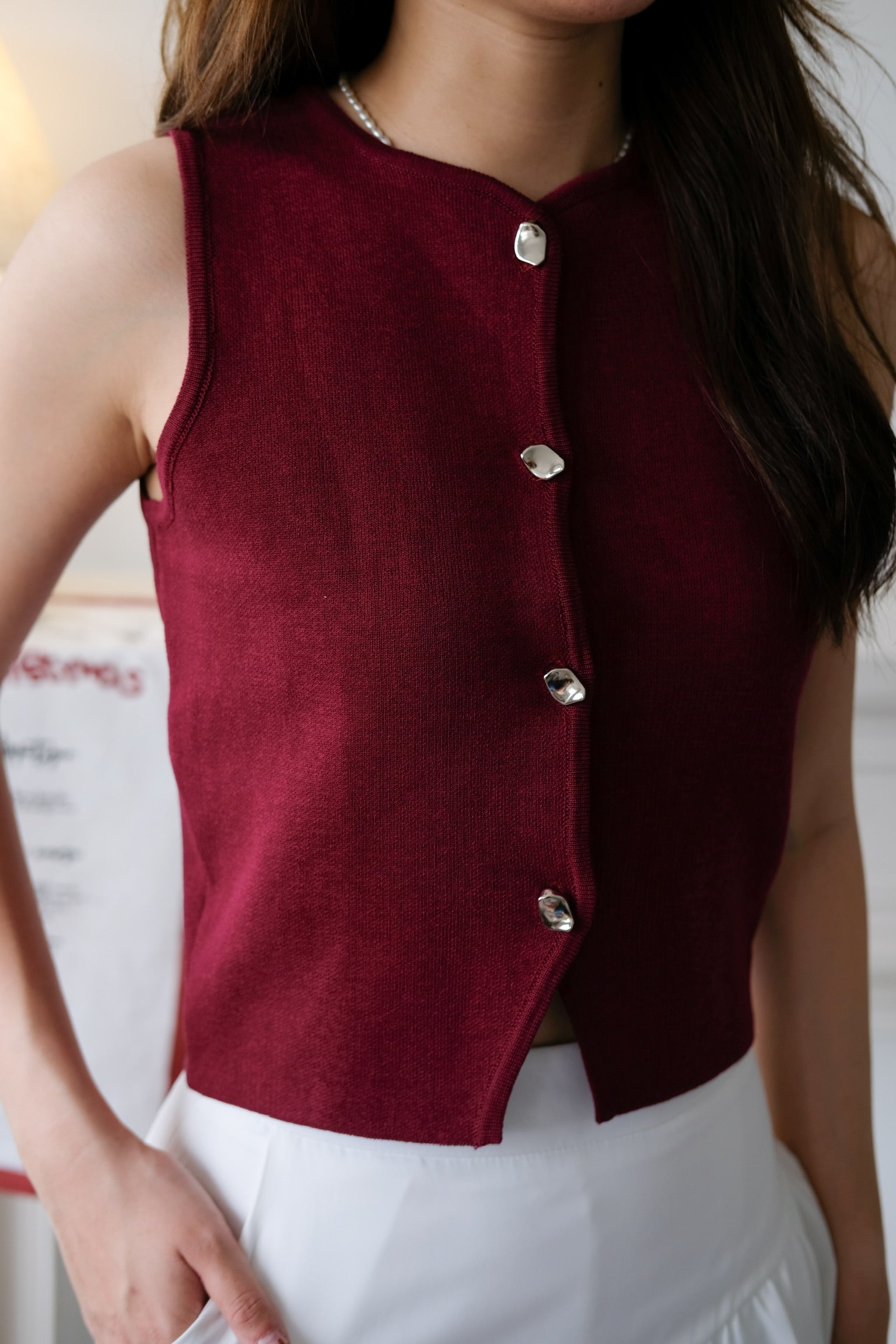 Zola Button Vest Top (Wine)