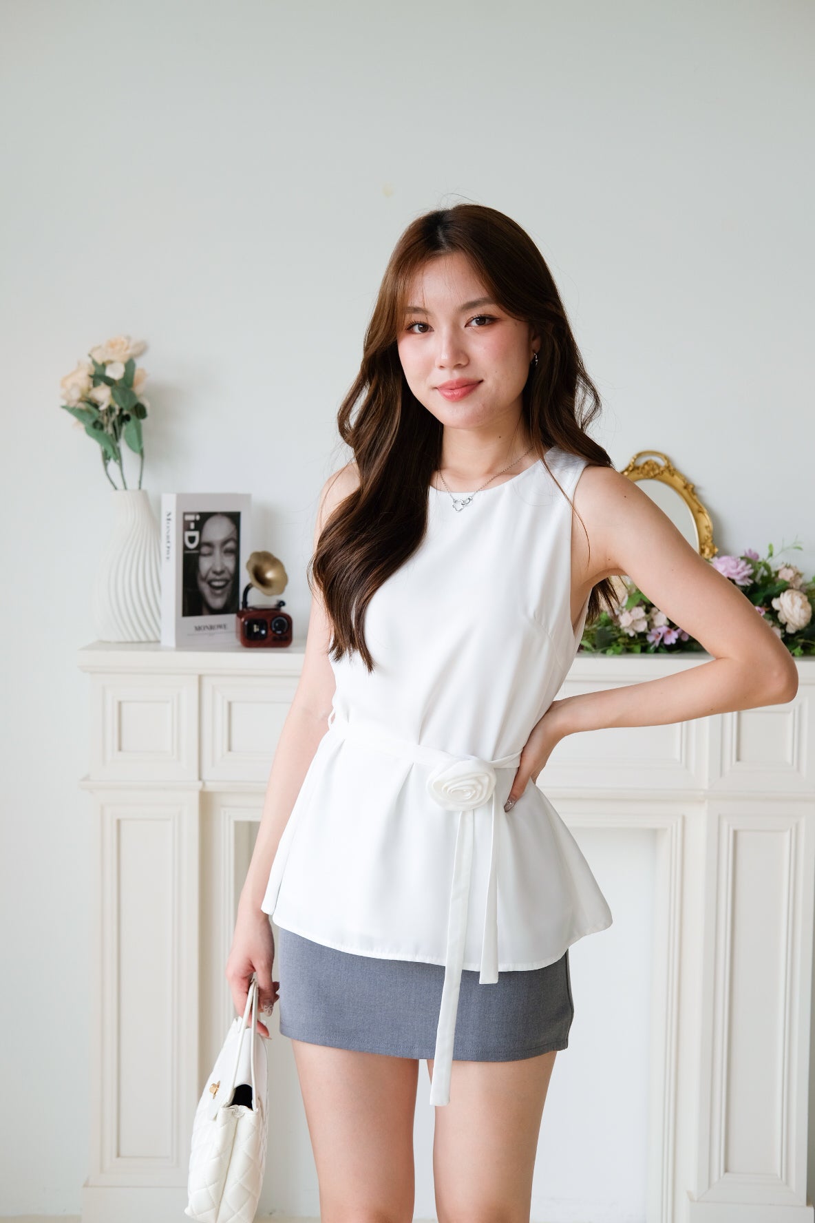 Rosina Chiffon Flare Top (White)