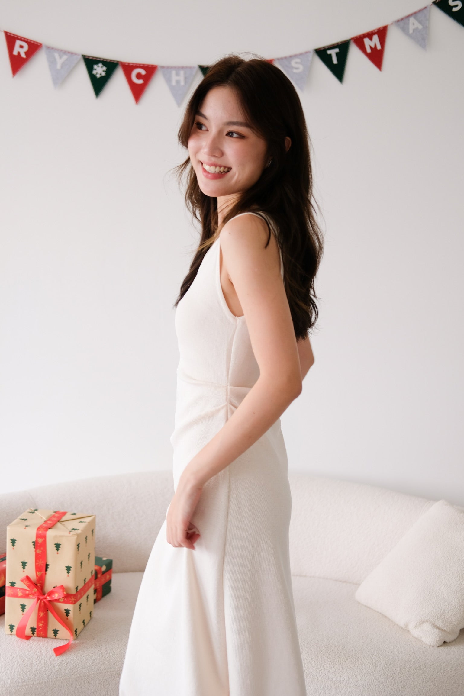 Roxanne Knit Comfy Midaxi Dress (Cream)