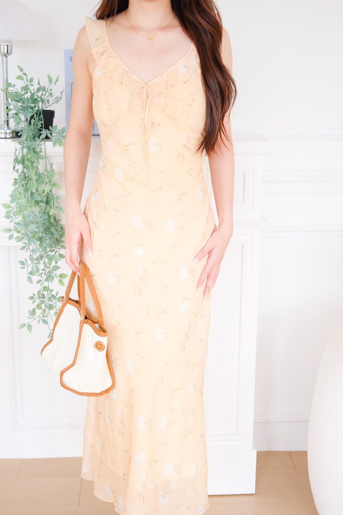 Liana Tie Front Floral Maxi Dress (Yellow)