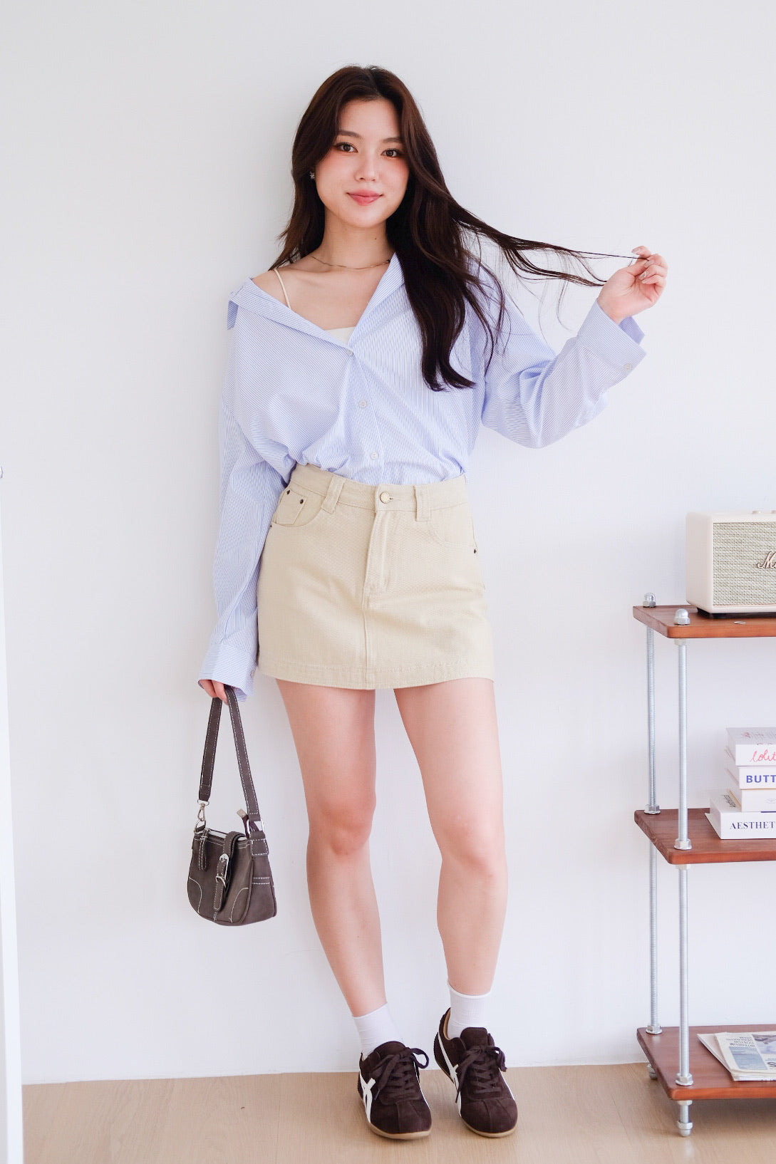 Downtown Oversized Shirt (Ice Blue Stripes)