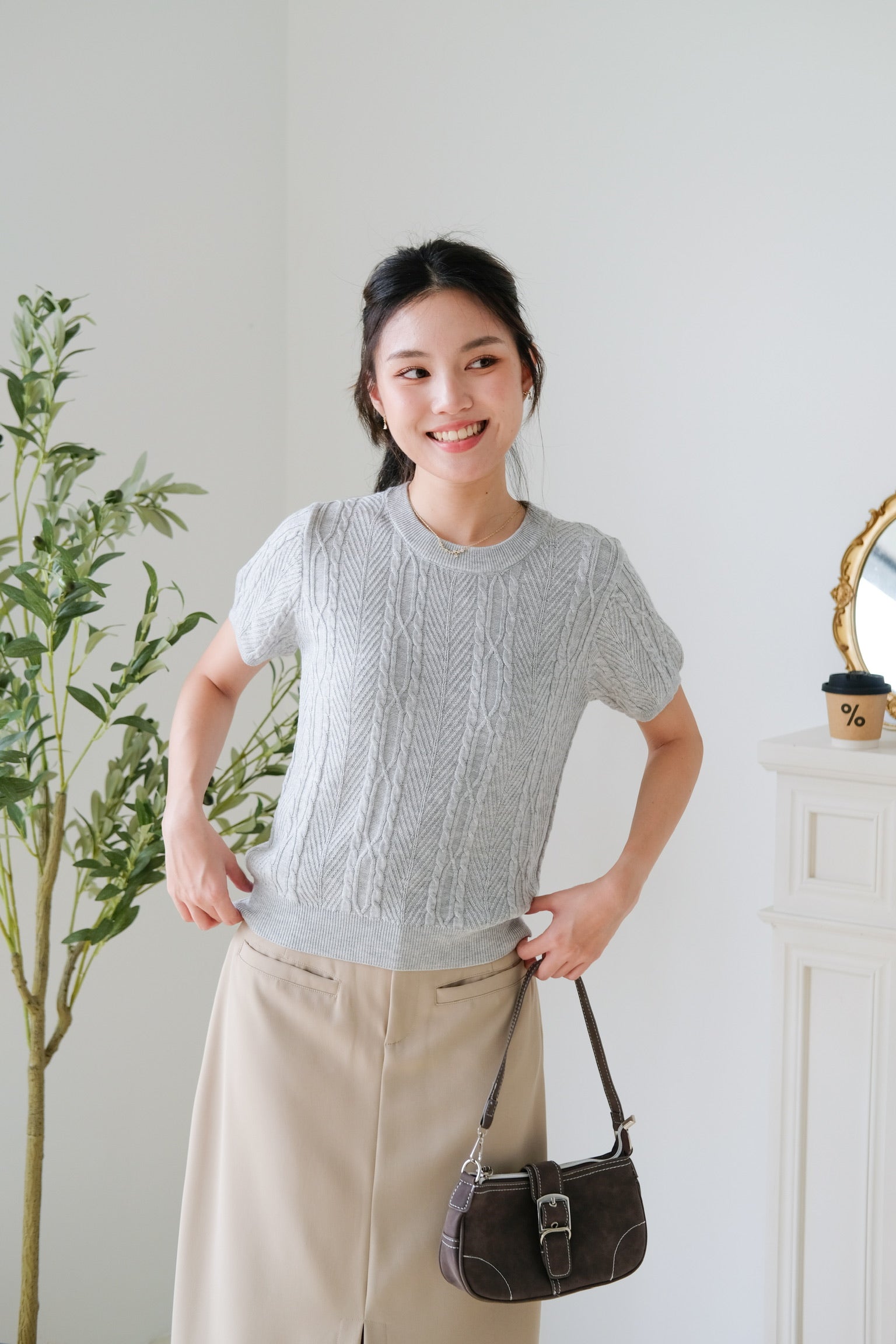 Carey Knit Tee (Light Grey)