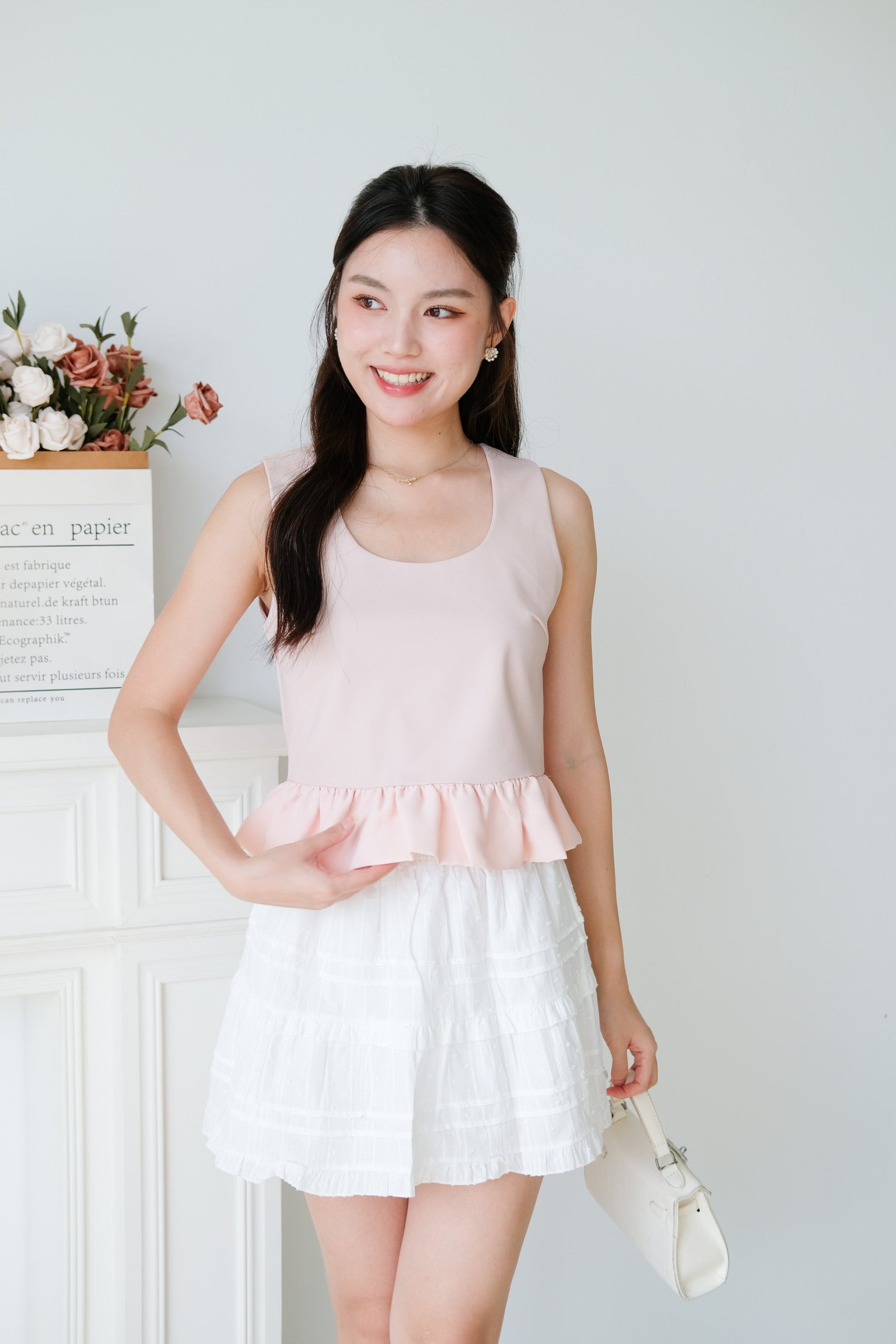 Vivara Ruffle Peplum Crop (Baby Pink)