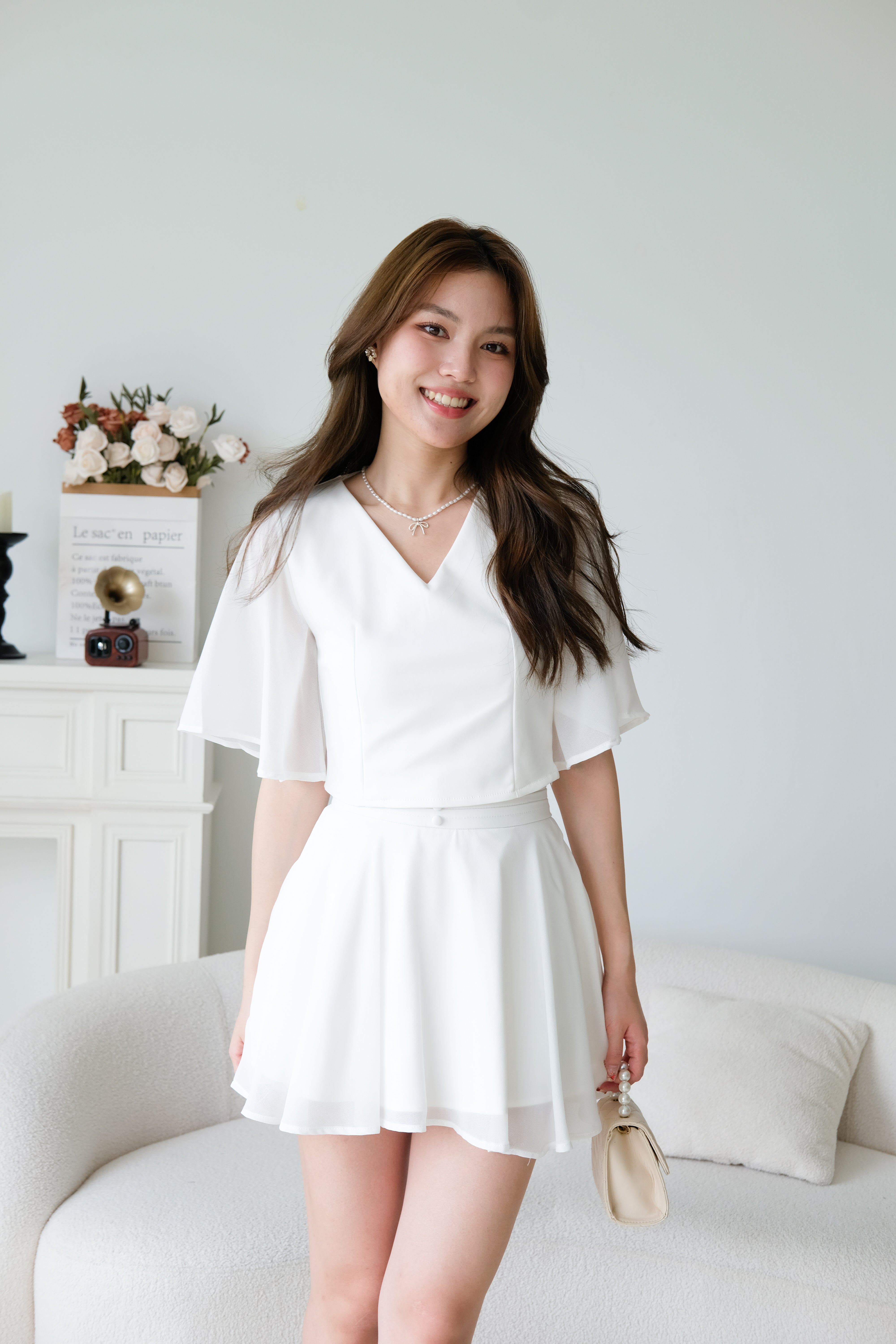 Caley Flutter Sleeves Set (White)