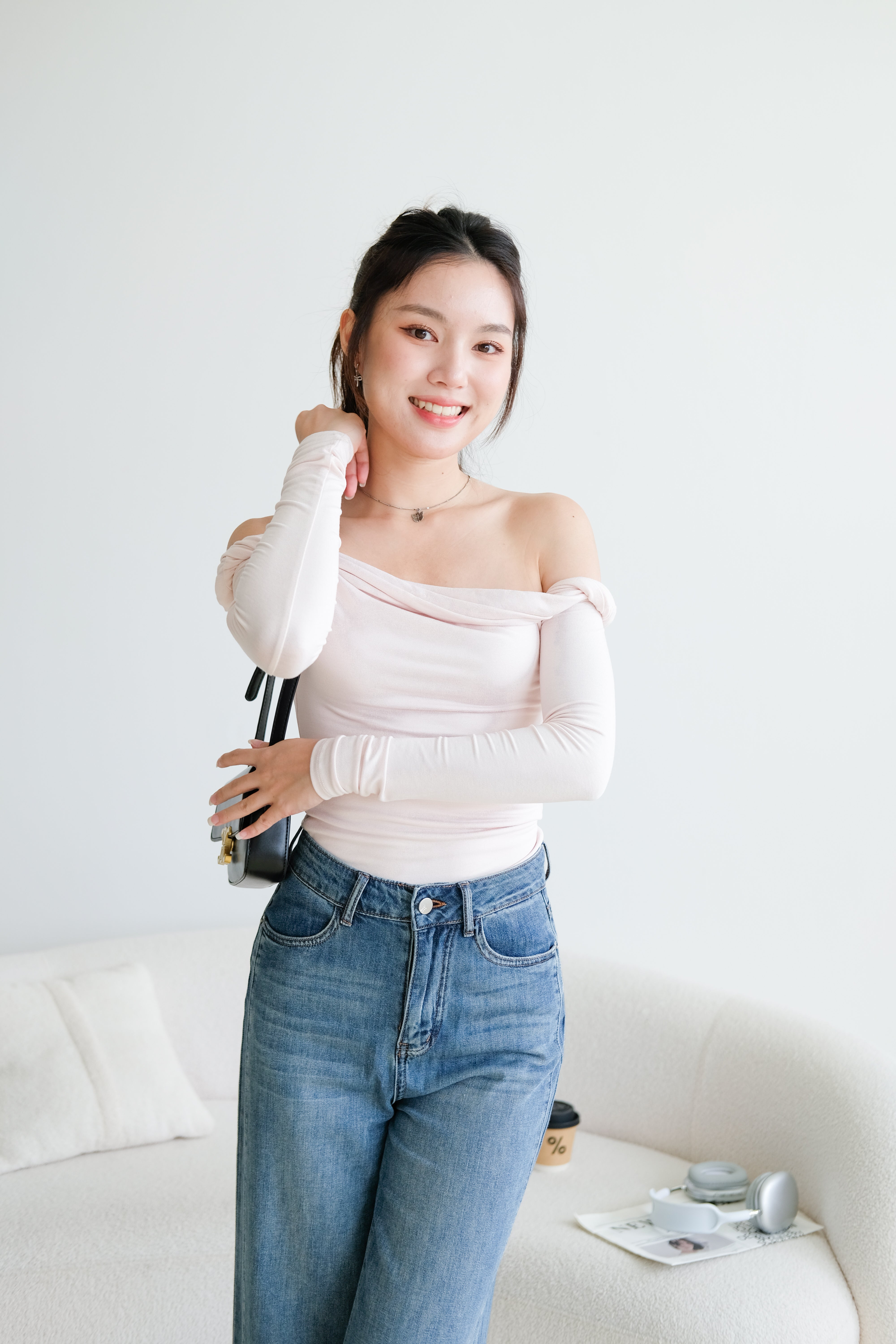 Level Up Twist Off Shoulder Top (Light Pink)