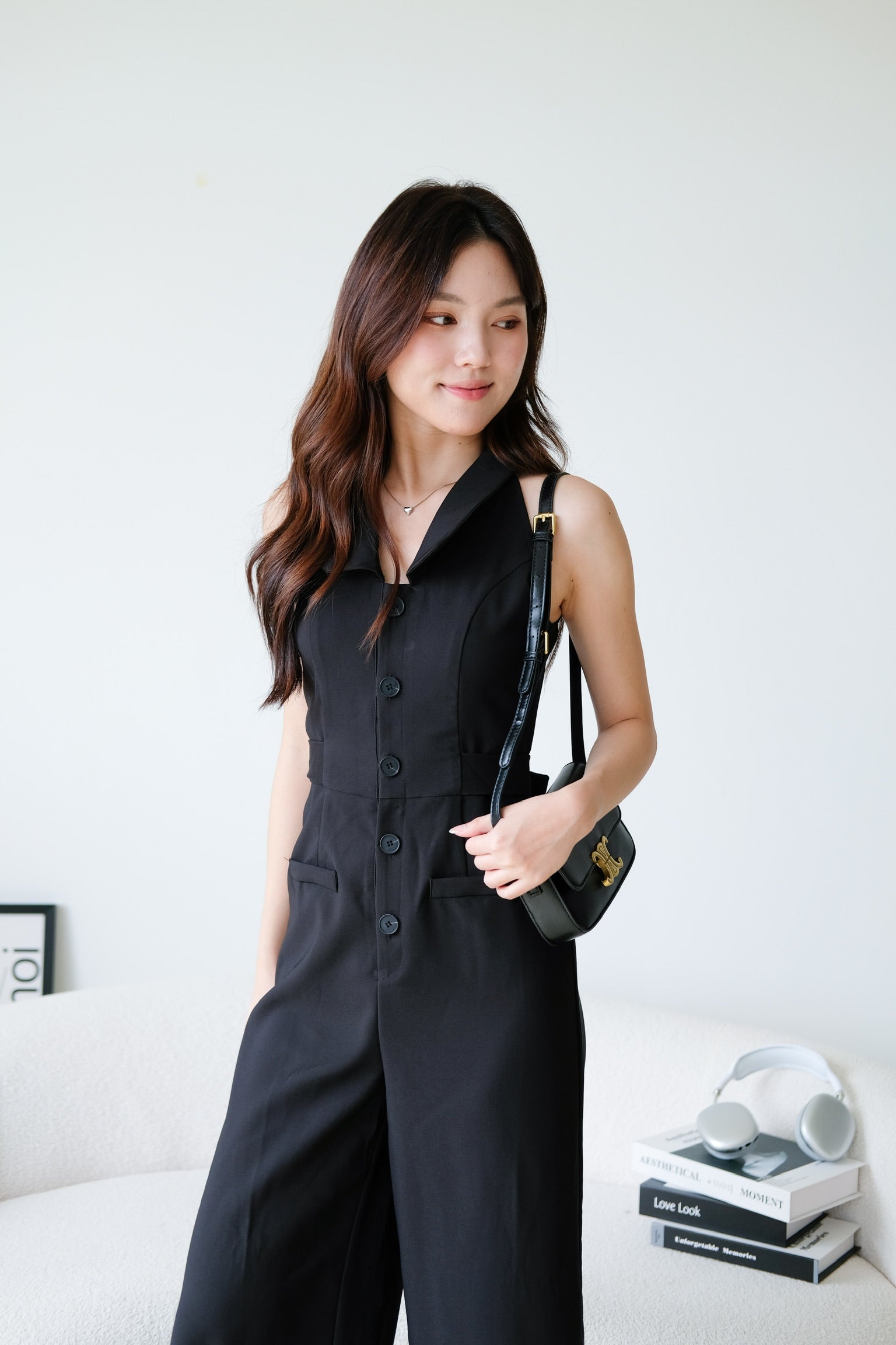 Day and Night Collared Long Jumpsuit (Black)