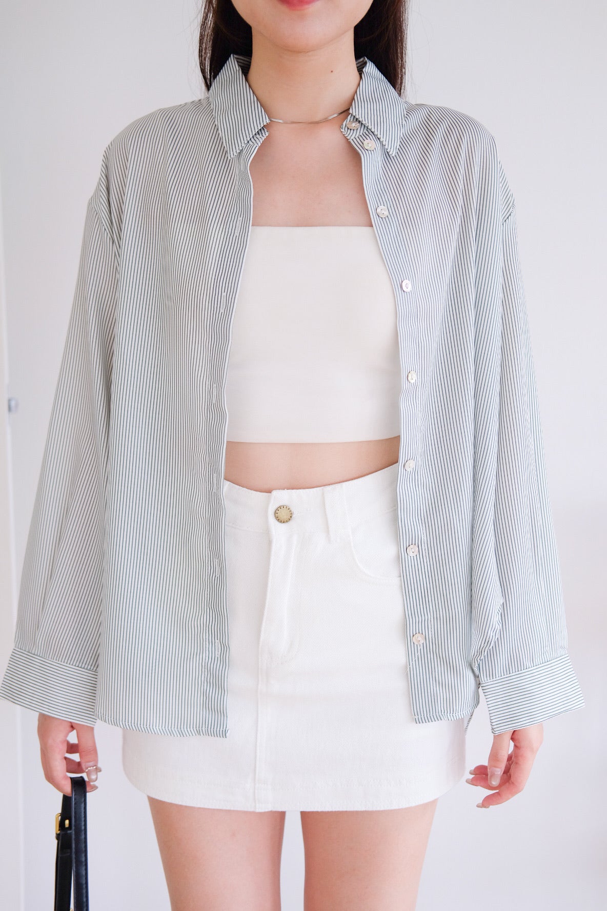 Downtown Oversized Shirt (Soft Green Stripes)