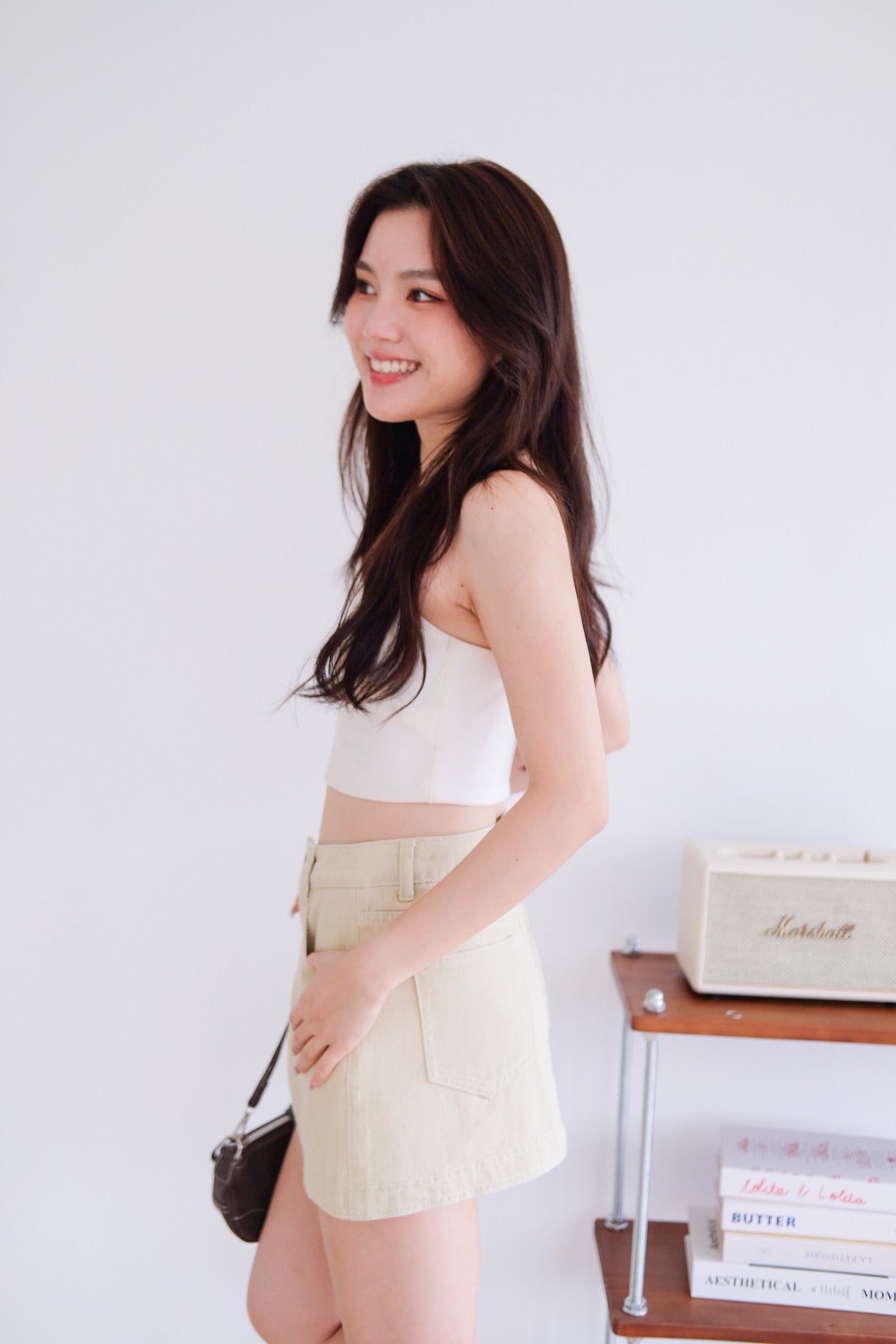 Levin Denim Skorts (Light Khaki)