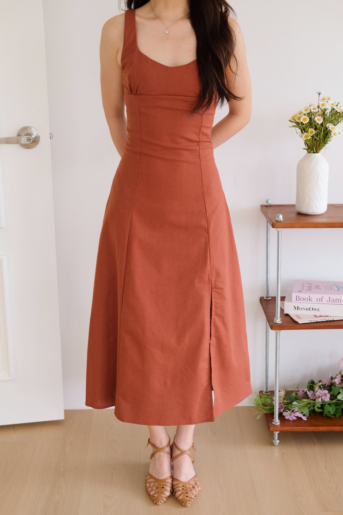 Clover Linen Slit Dress (Burnt Orange)