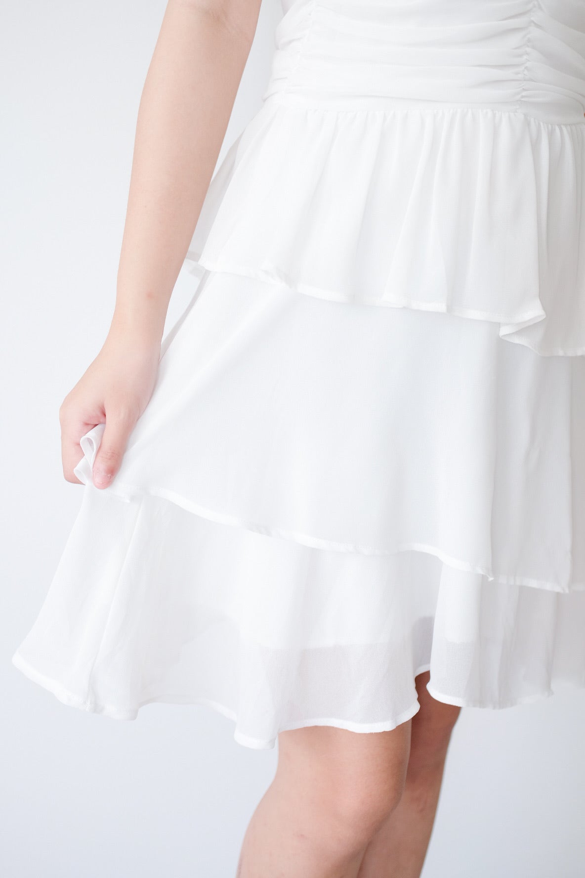 Faux Two-Piece White Ruffle Mini Dress