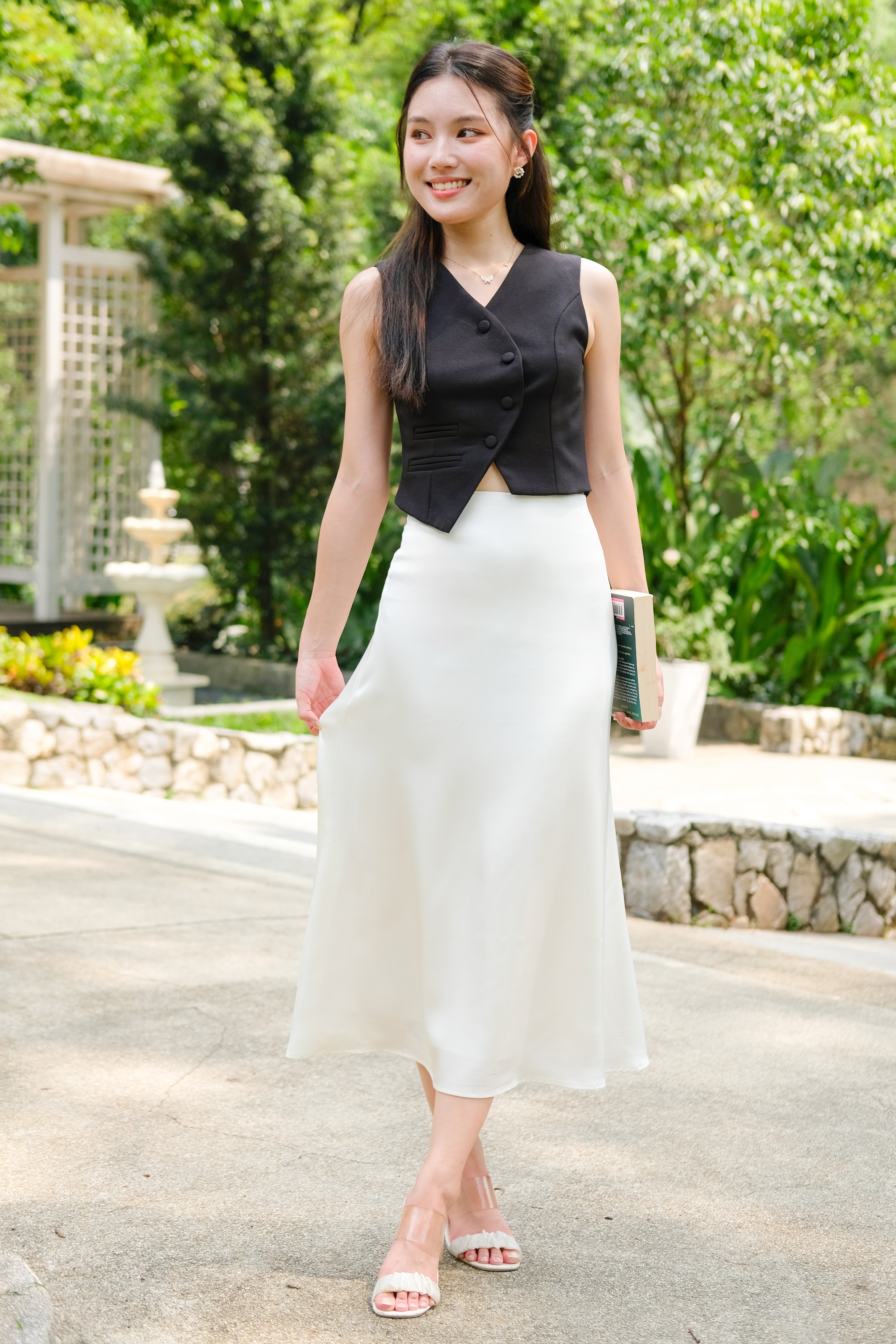 Luna Satin Midi Skirt (Cream)