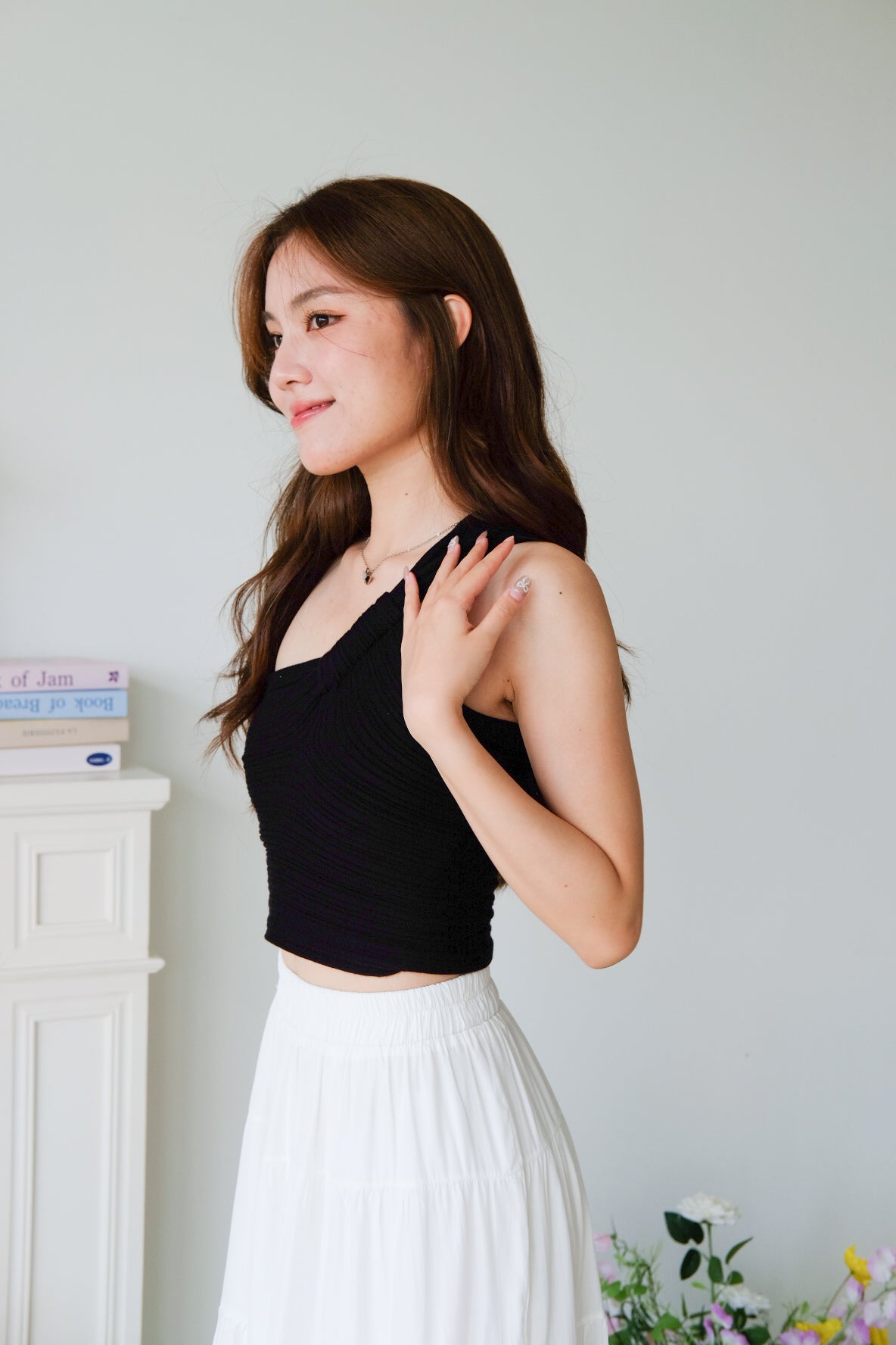 Dillon Knit Toga Crop Top (Black)