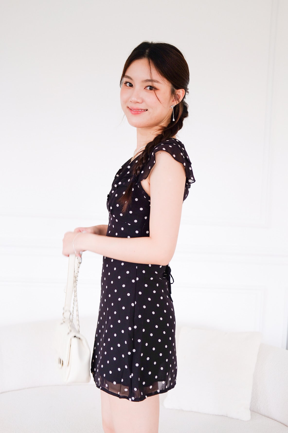 Viola V Neck Polka Dot Dress (Black)