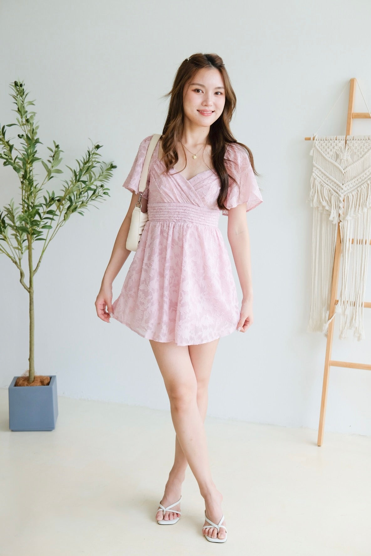 Eloise Flutter Sleeve Dress (Peony Pink)