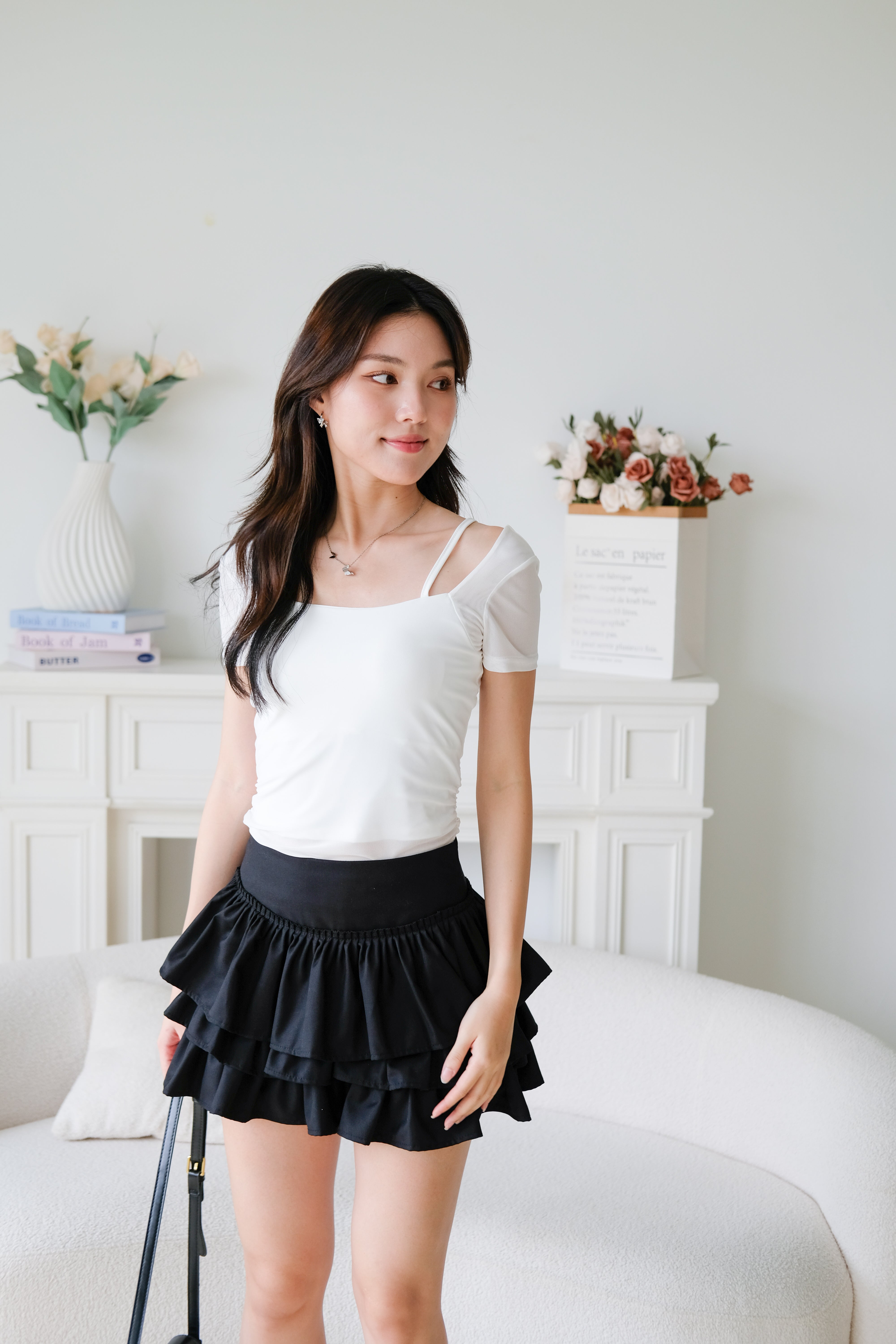 Giana Mesh Stretchy Padded Top (White)