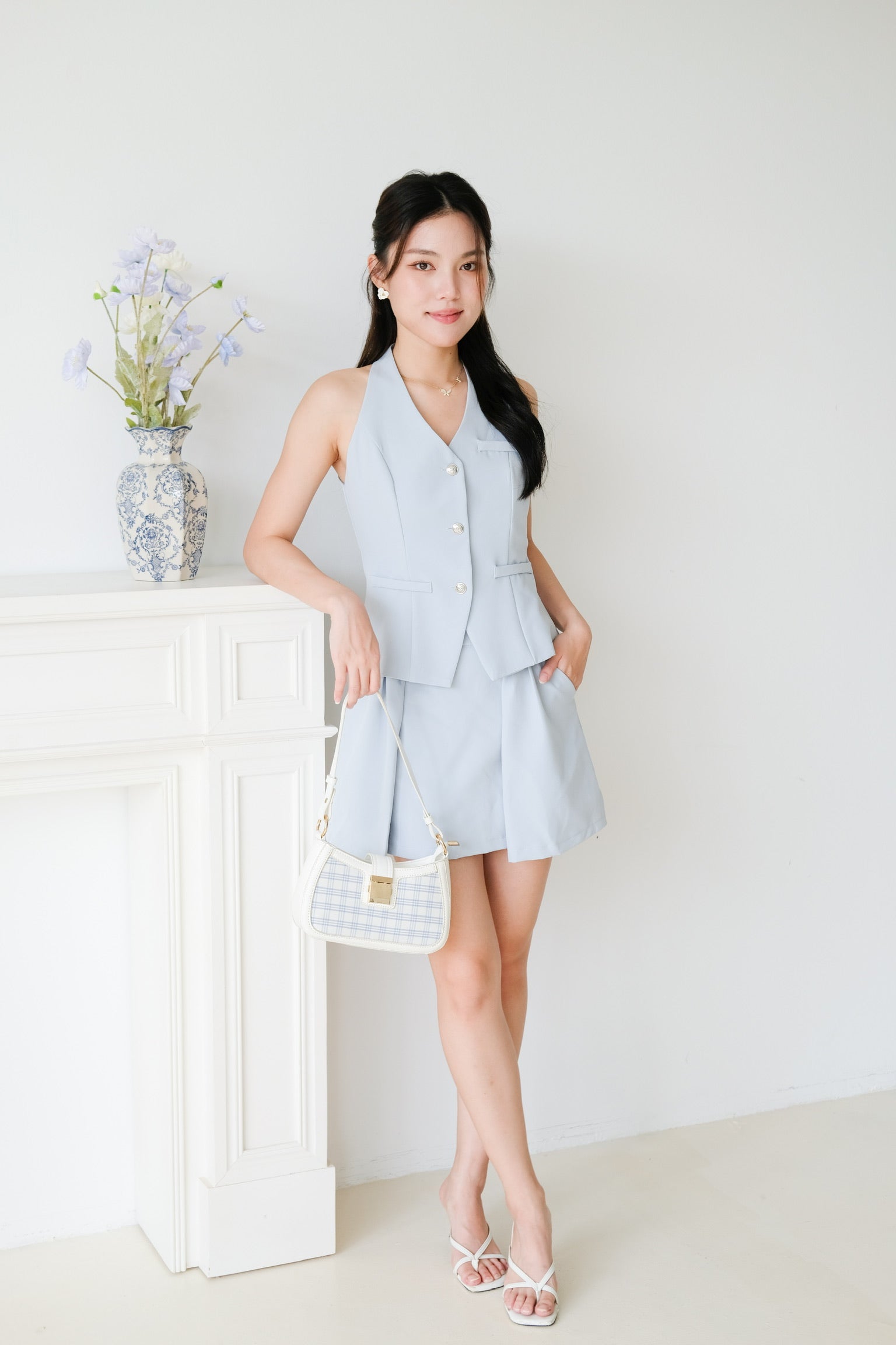 Megan Classic Vest Set (Dusty Blue)