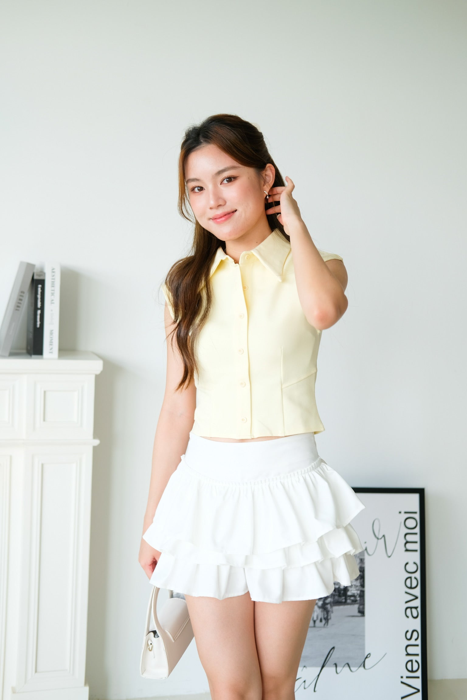 Esme Collared Cropped Top (Yellow)