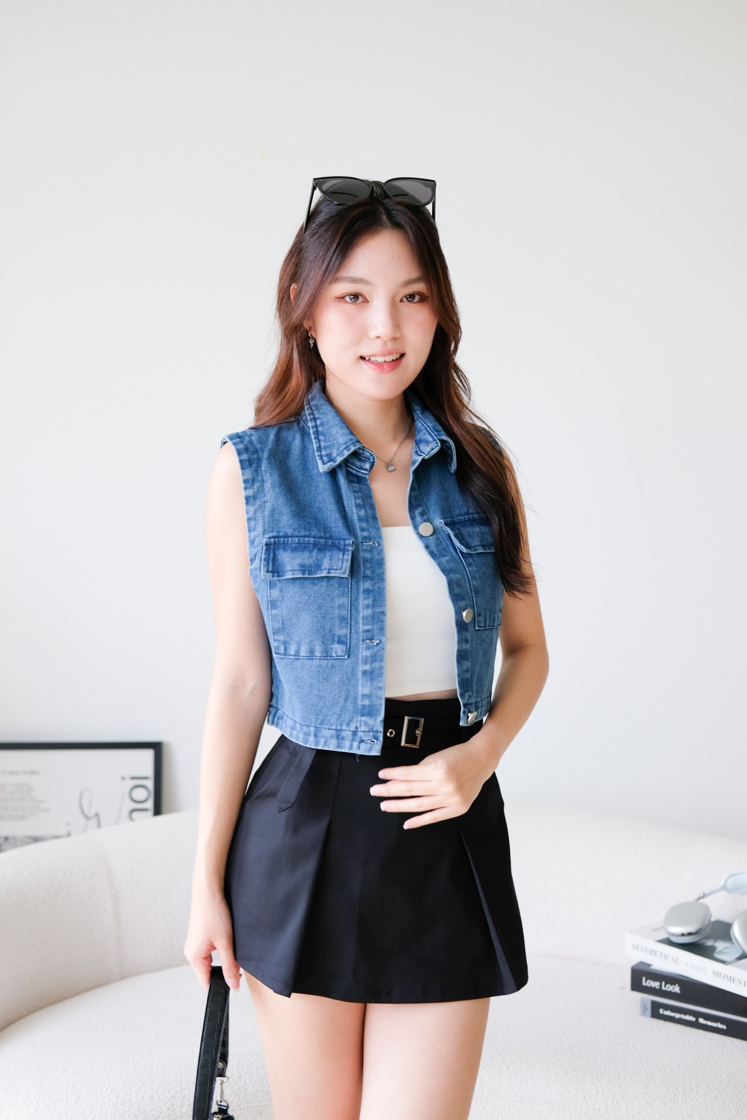 Divine Collared Denim Vest (Medium Blue)