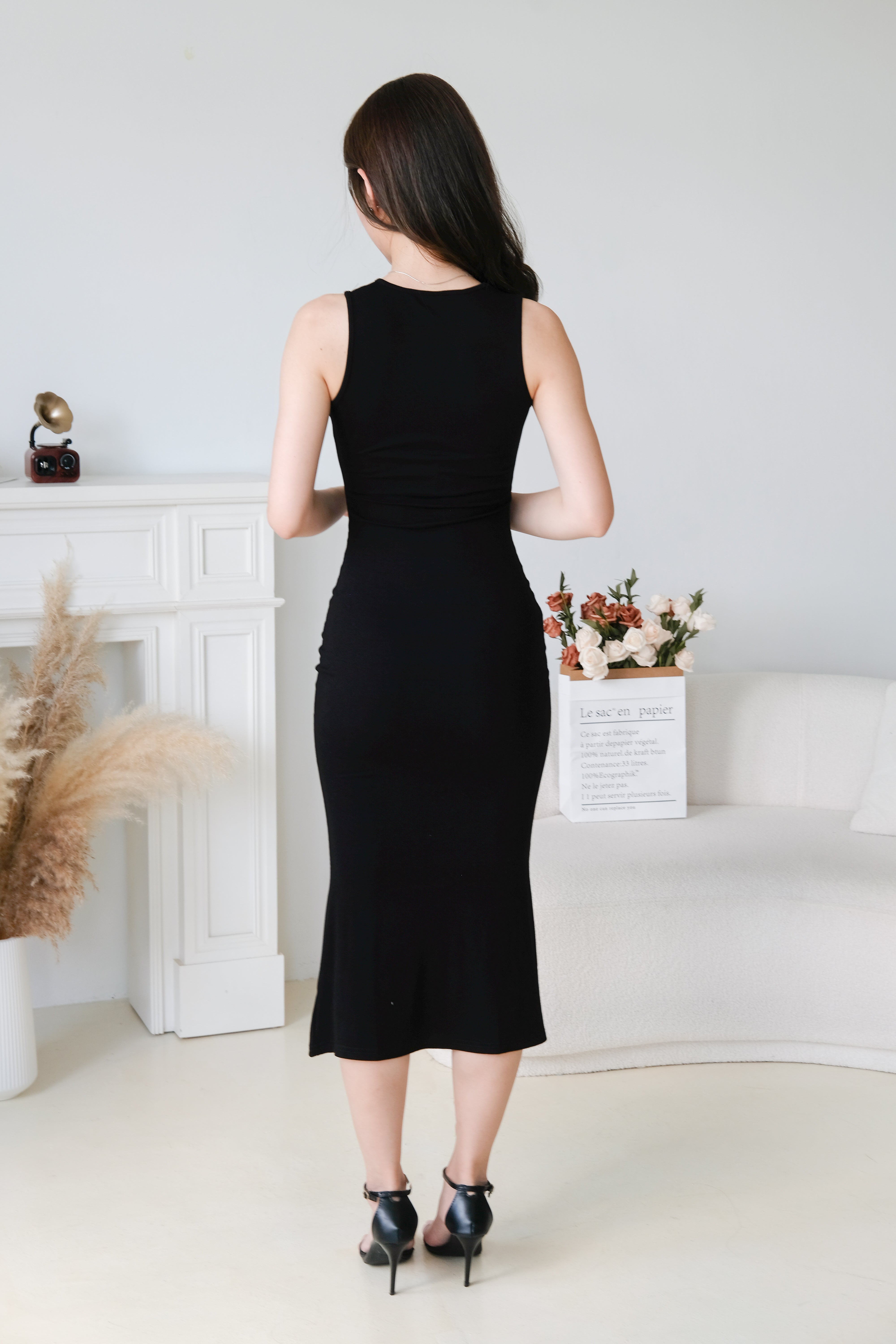 Stacey High Neck Bodycon Maxi Dress (Black)