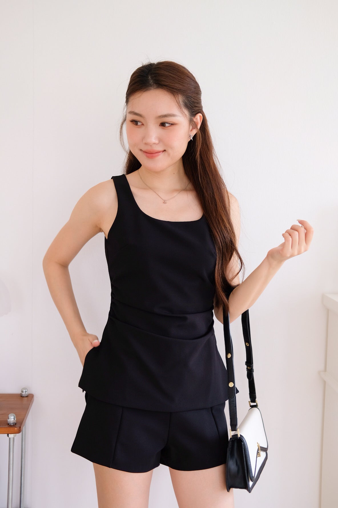 Cooper Ruched Flare Top (Black)