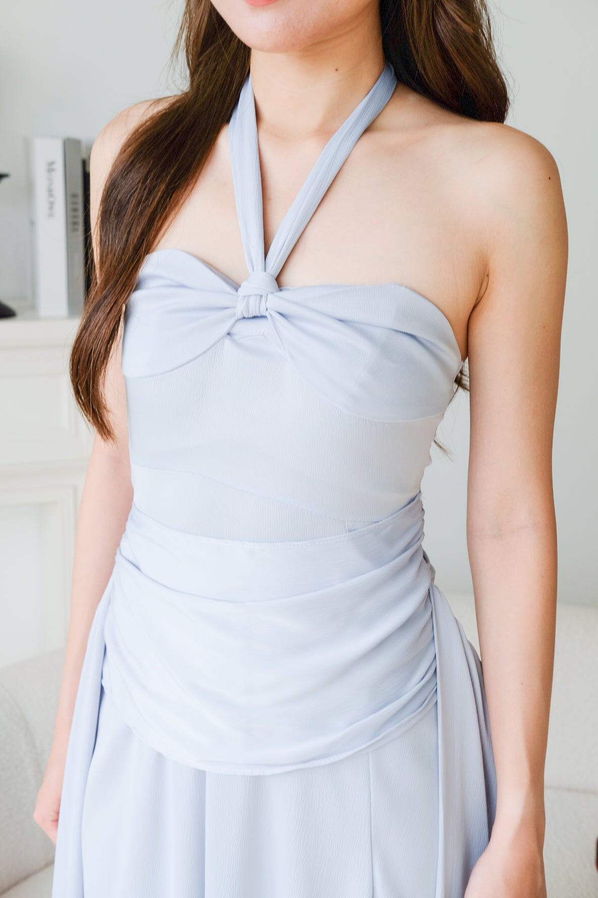 Aera Halter Twist Maxi Dress (Cool Blue)