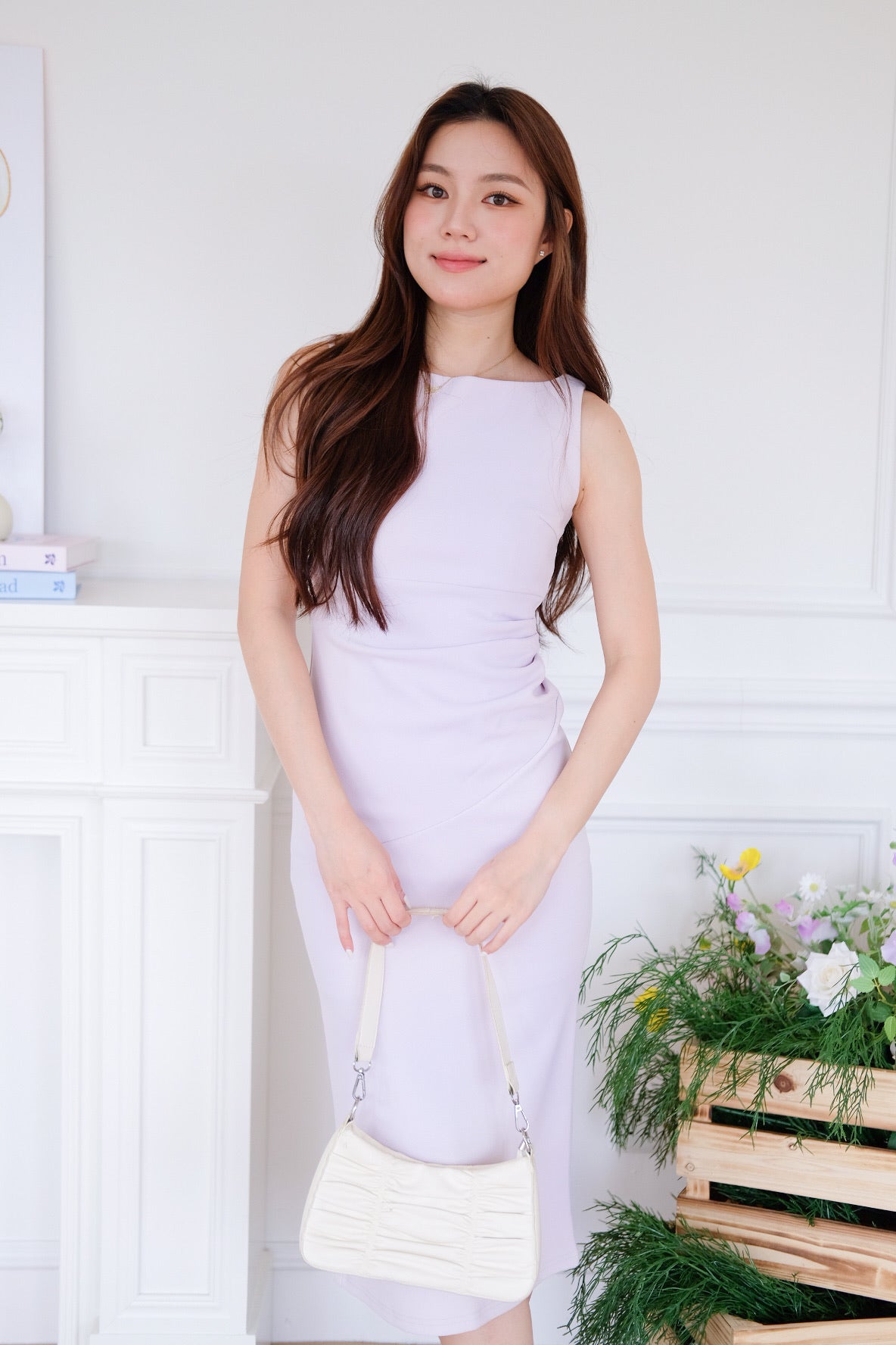 Felicia Boatneck Ruched Maxi Dress (Pastel Purple)