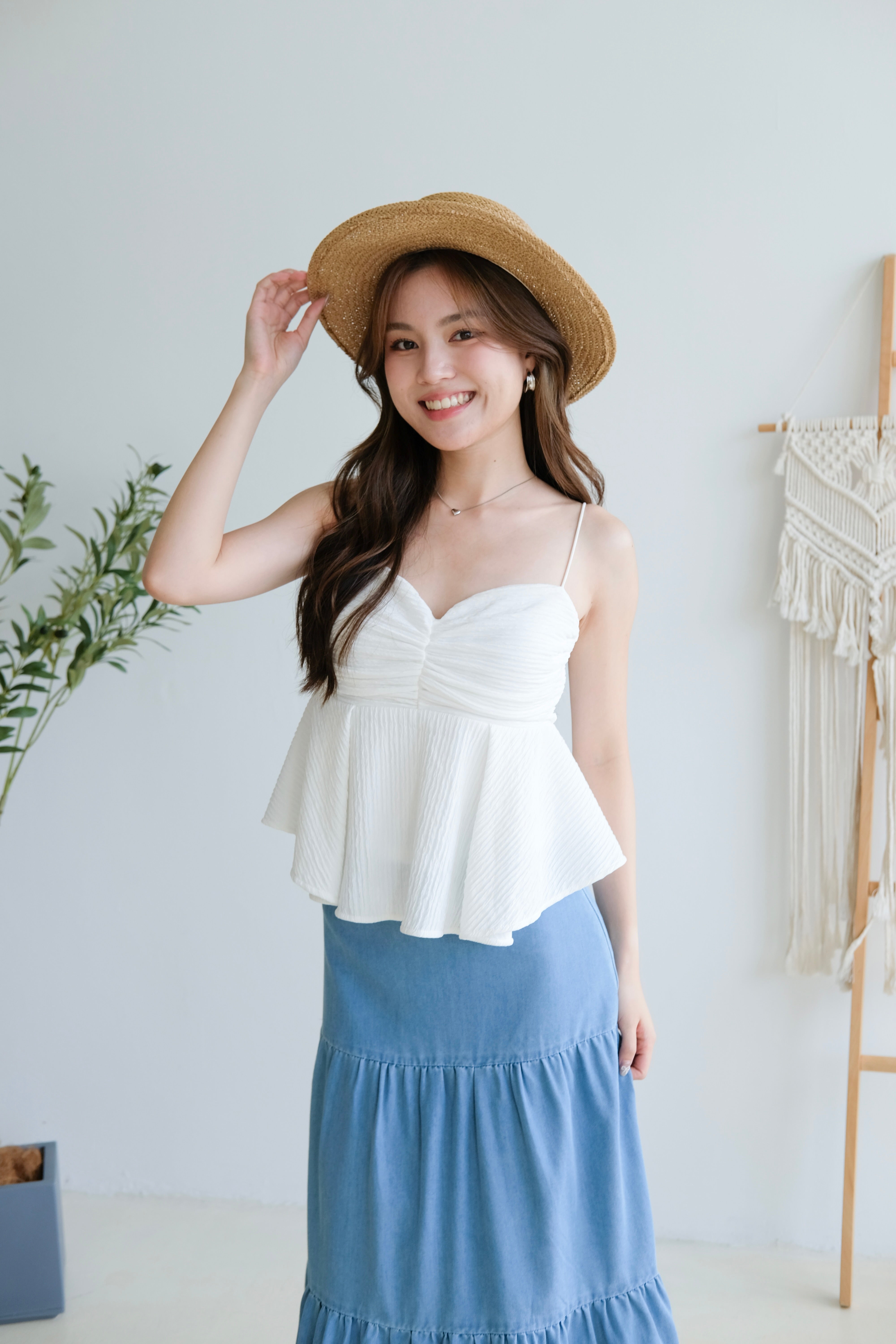 Sharon Tiered Denim Maxi Skirt (Light Blue)