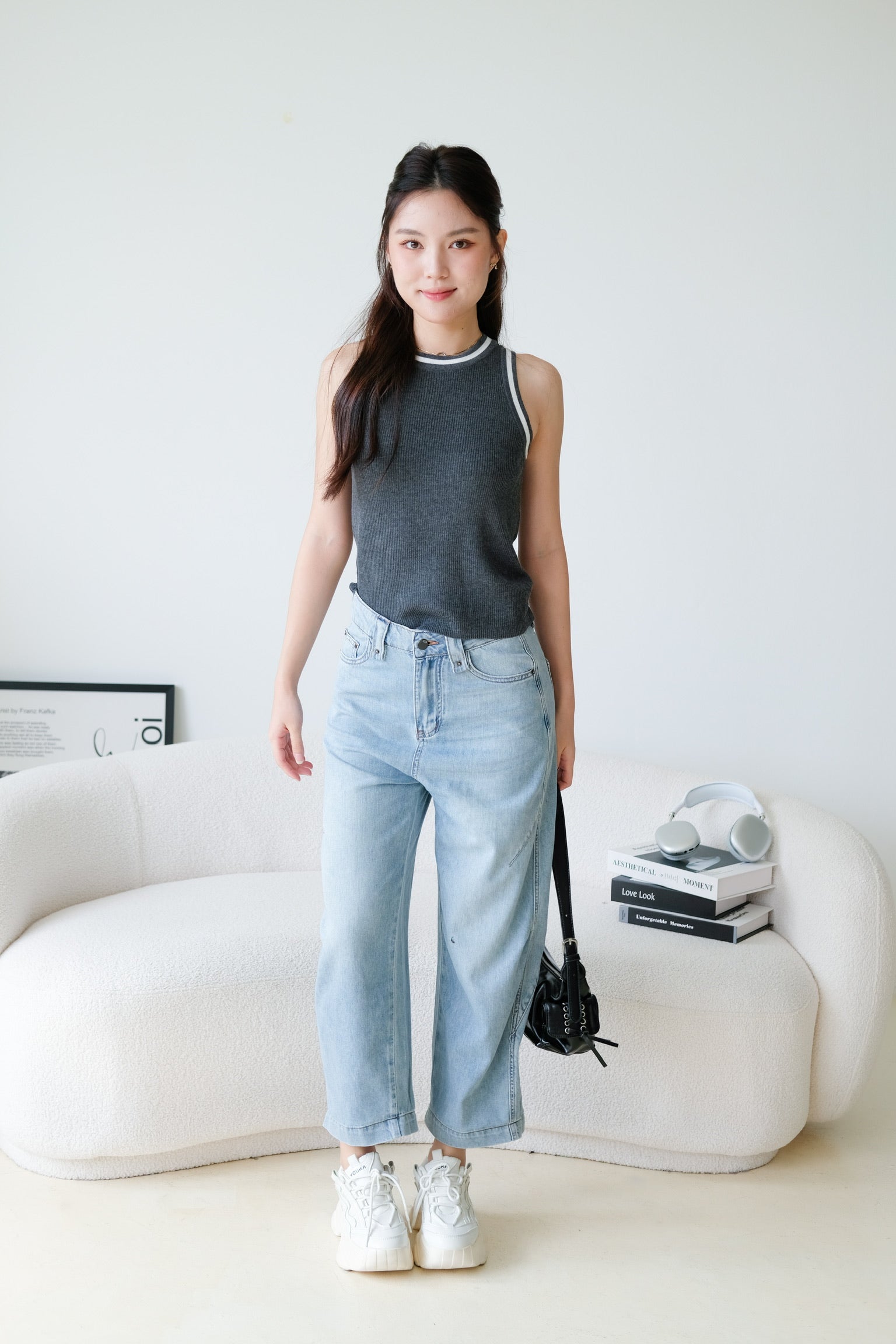 Kyara Contrast Knit Tank Top (Grey)