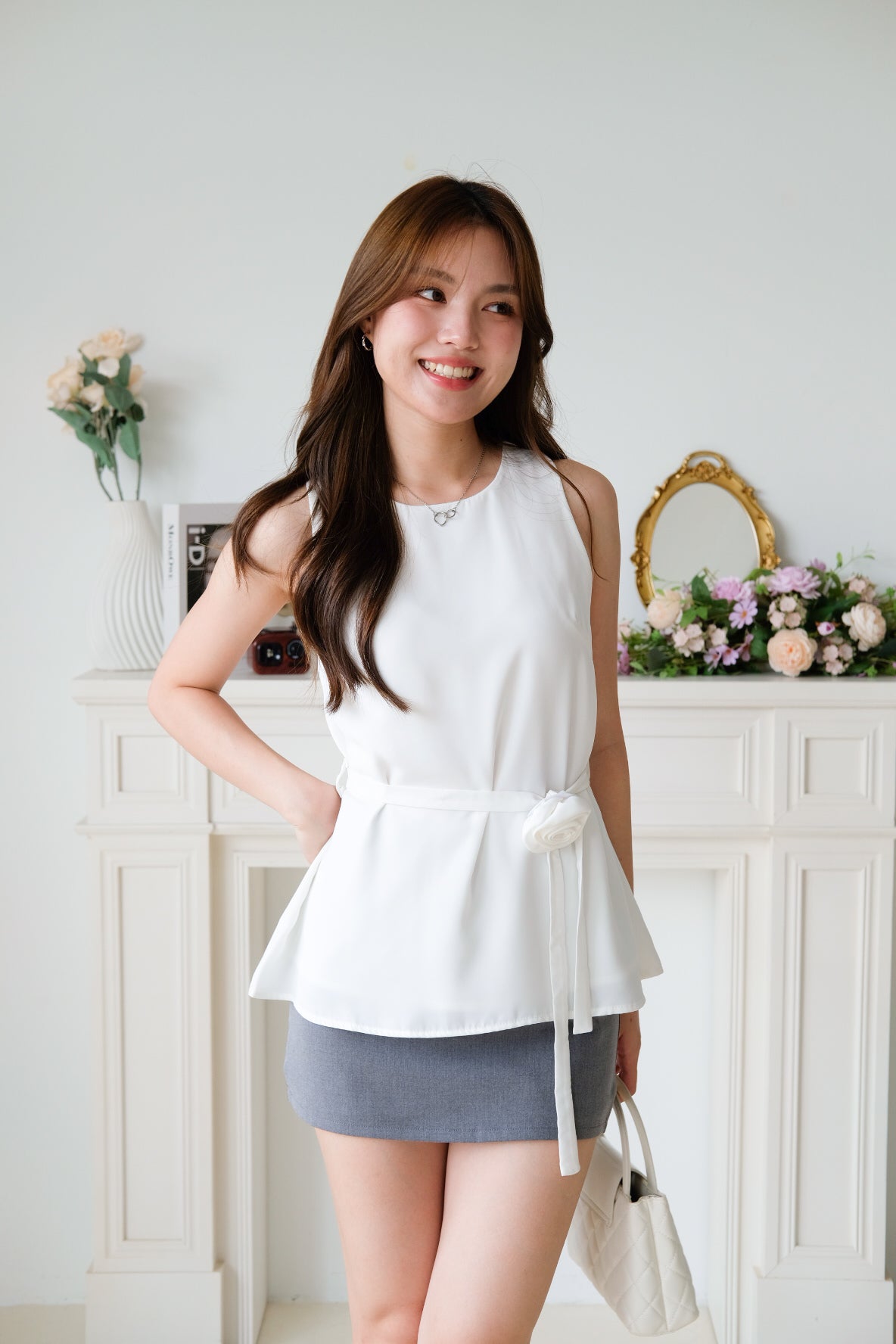 Rosina Chiffon Flare Top (White)