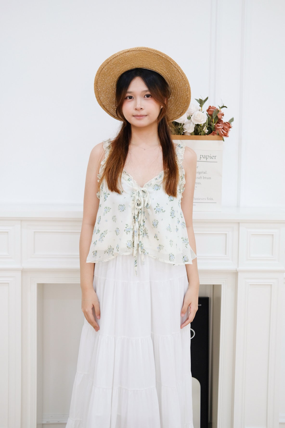 Cream Ruffle Ribbon Cropped Top