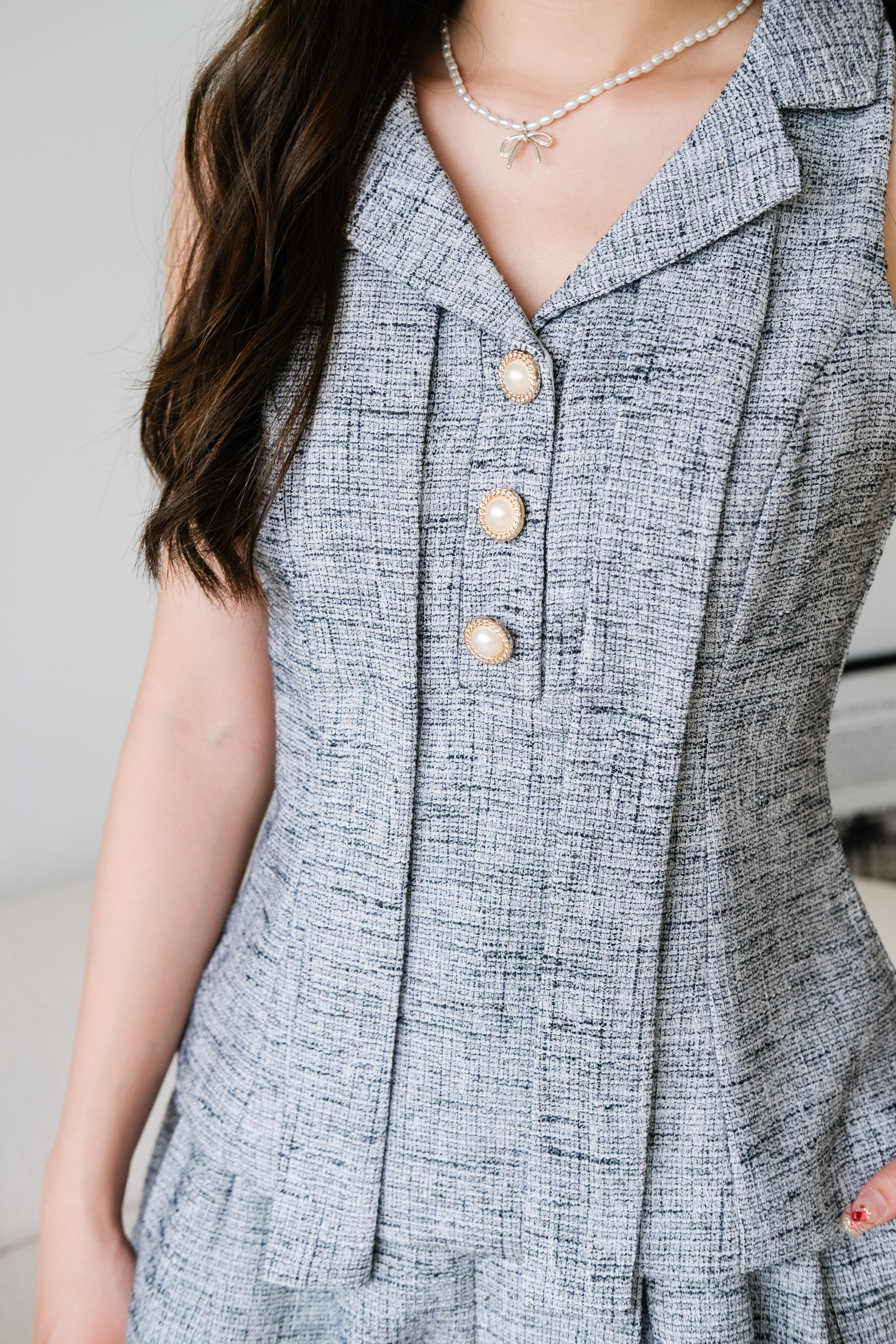 Gwen Collared Tweed Set (Grey)