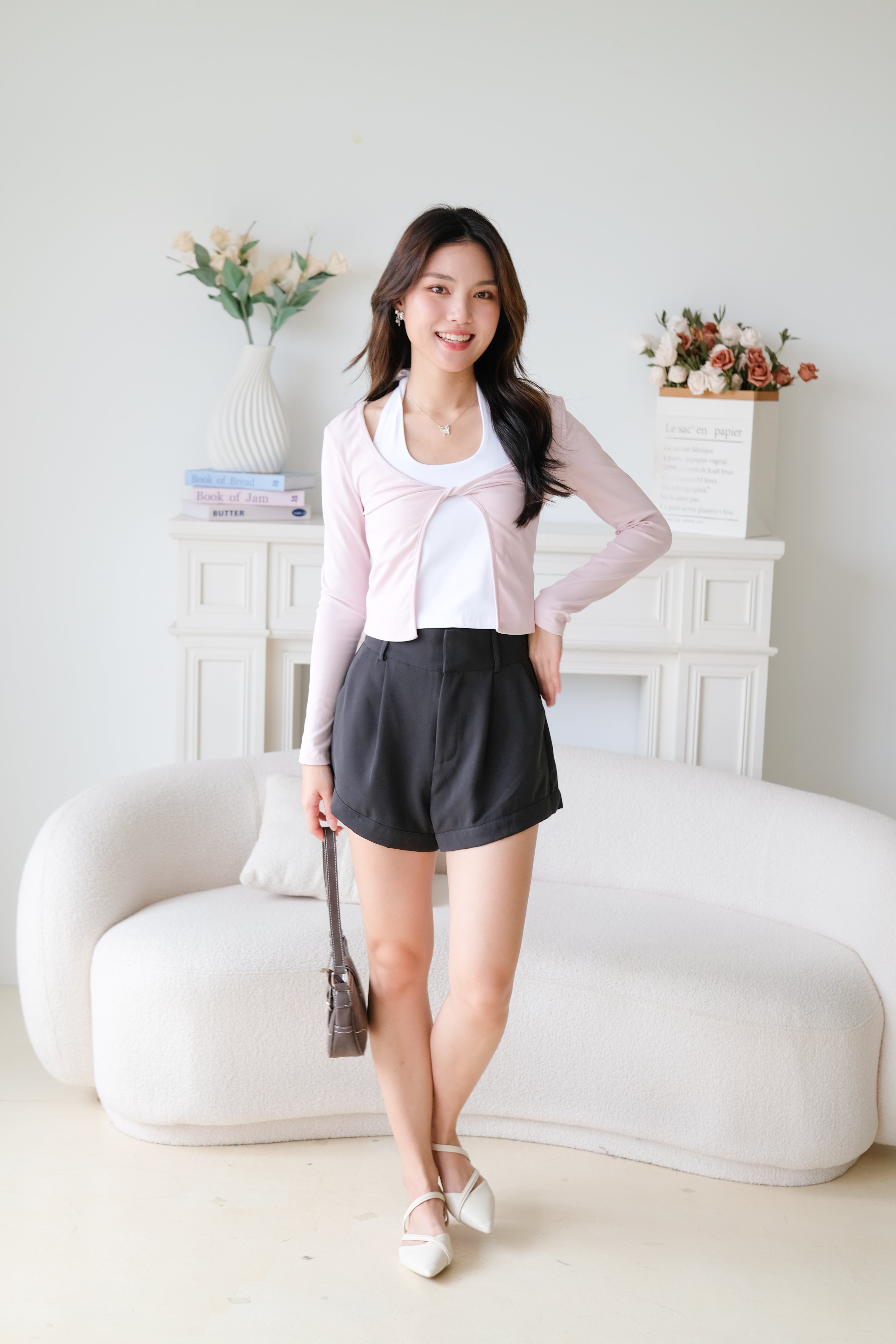 Bowie Curved Hem Basic Shorts (Dark Grey)