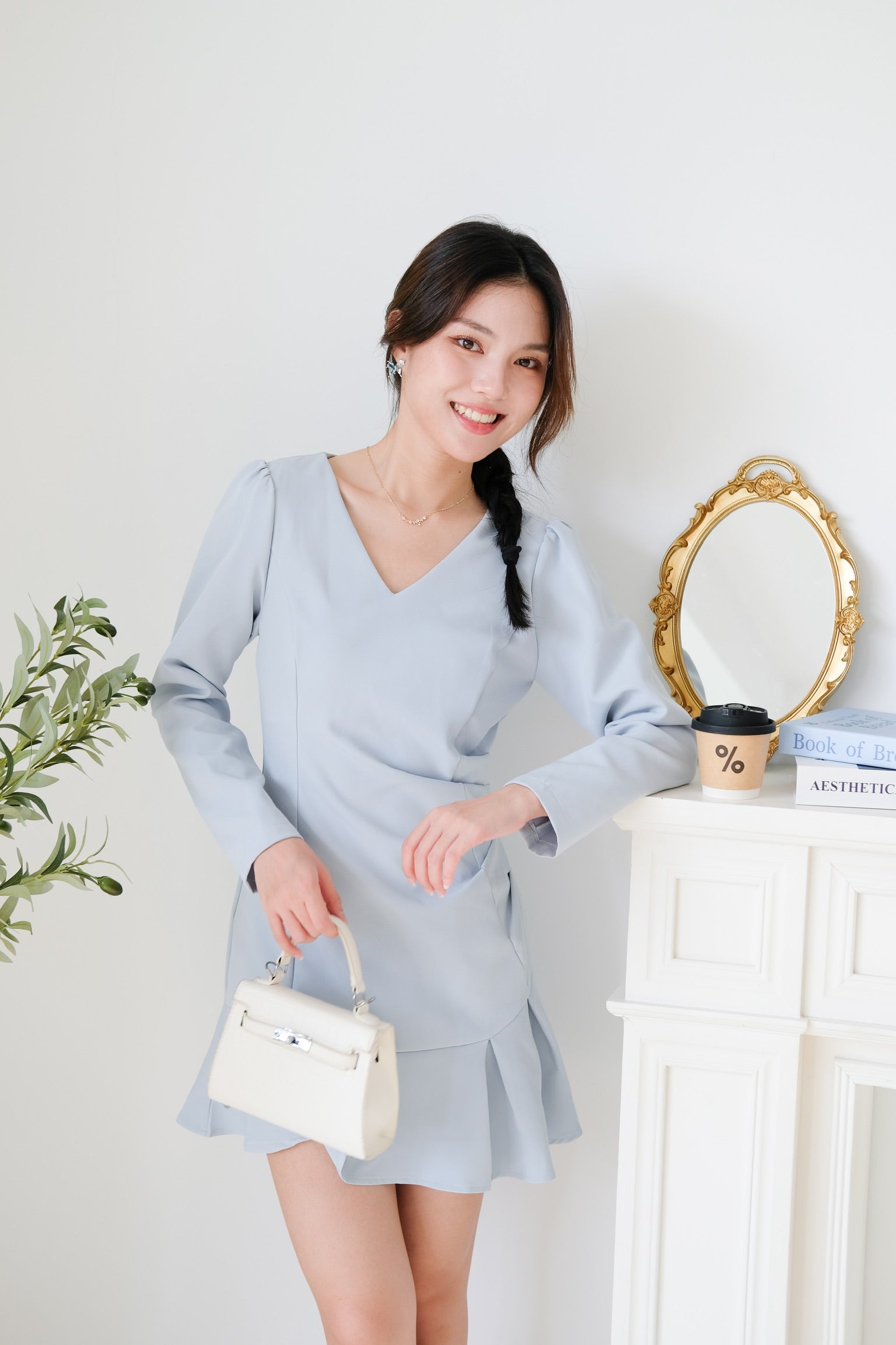 Phoebe Sleeves Ruffle Dress (Dusty Blue)