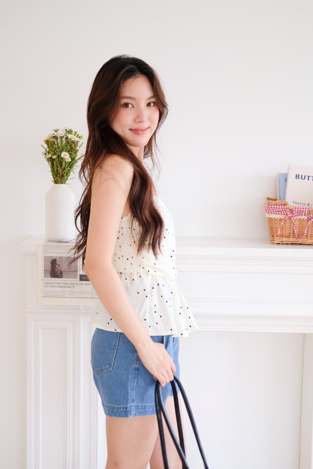 Nora Polka Dot Peplum Tube Top (Cream)