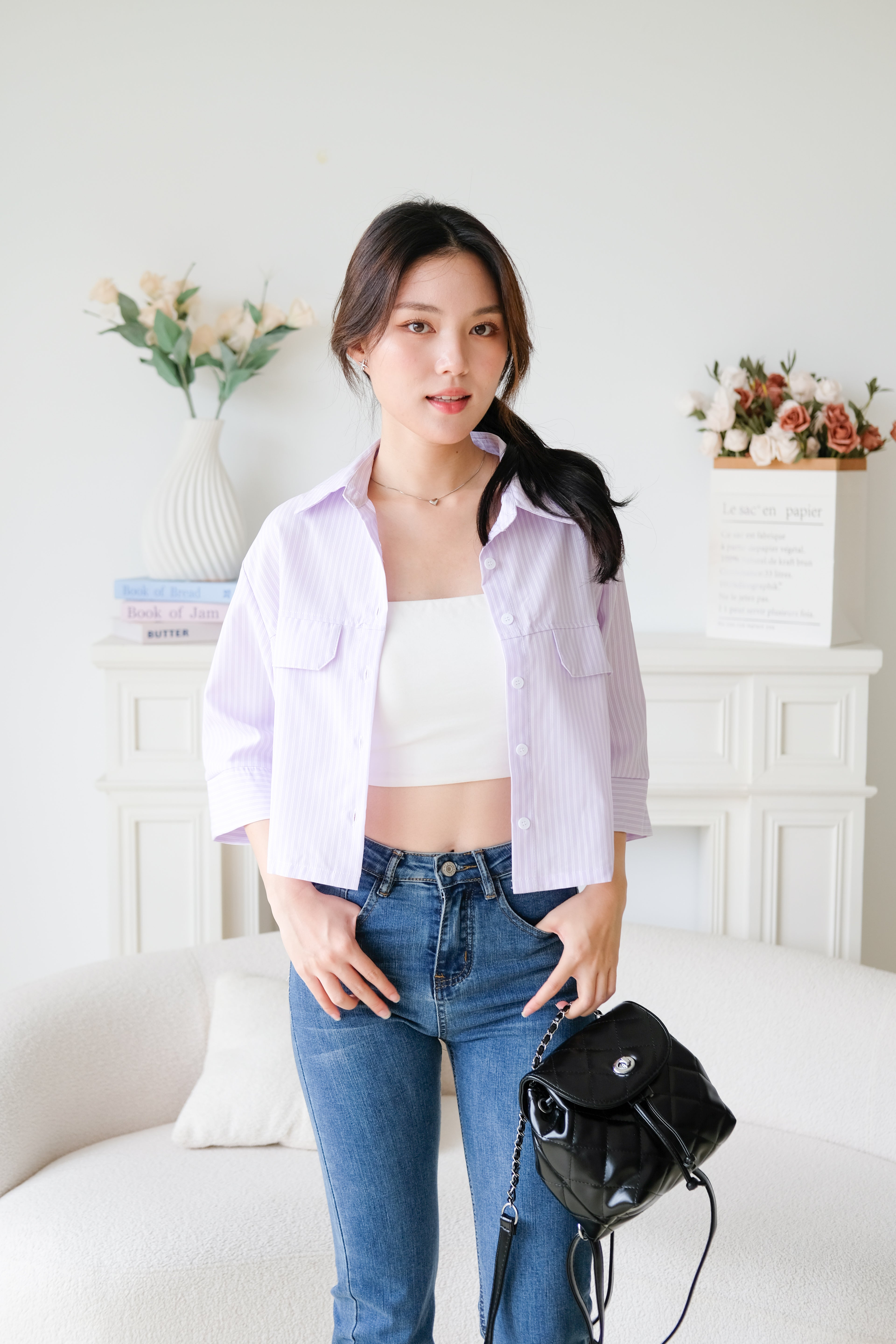 Carsen Stripes Oversized Blouse (Lilac)