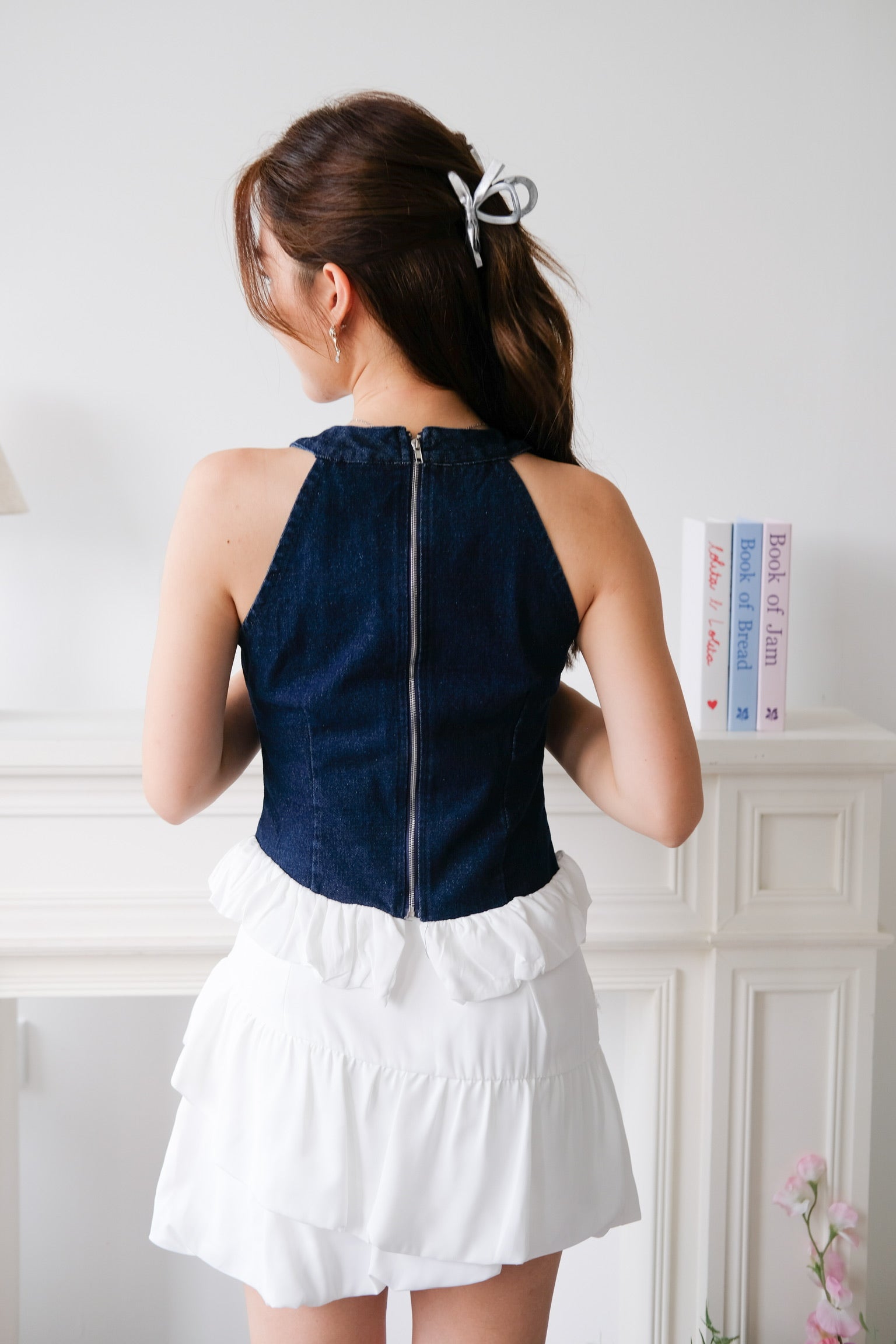 Lica Bubble Cloud Halter Denim Top (Dark Blue)