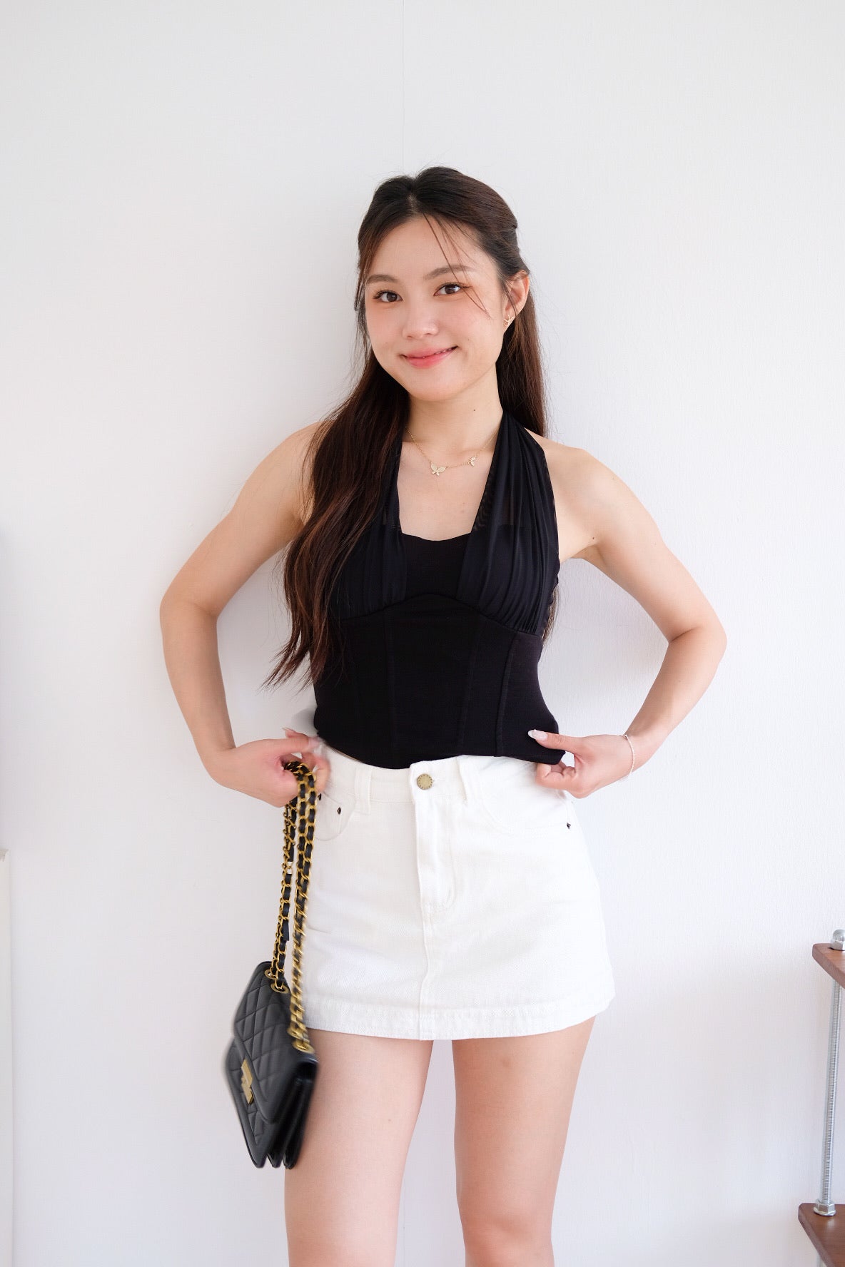 Siren Padded Halter Self Tie Top (Black)