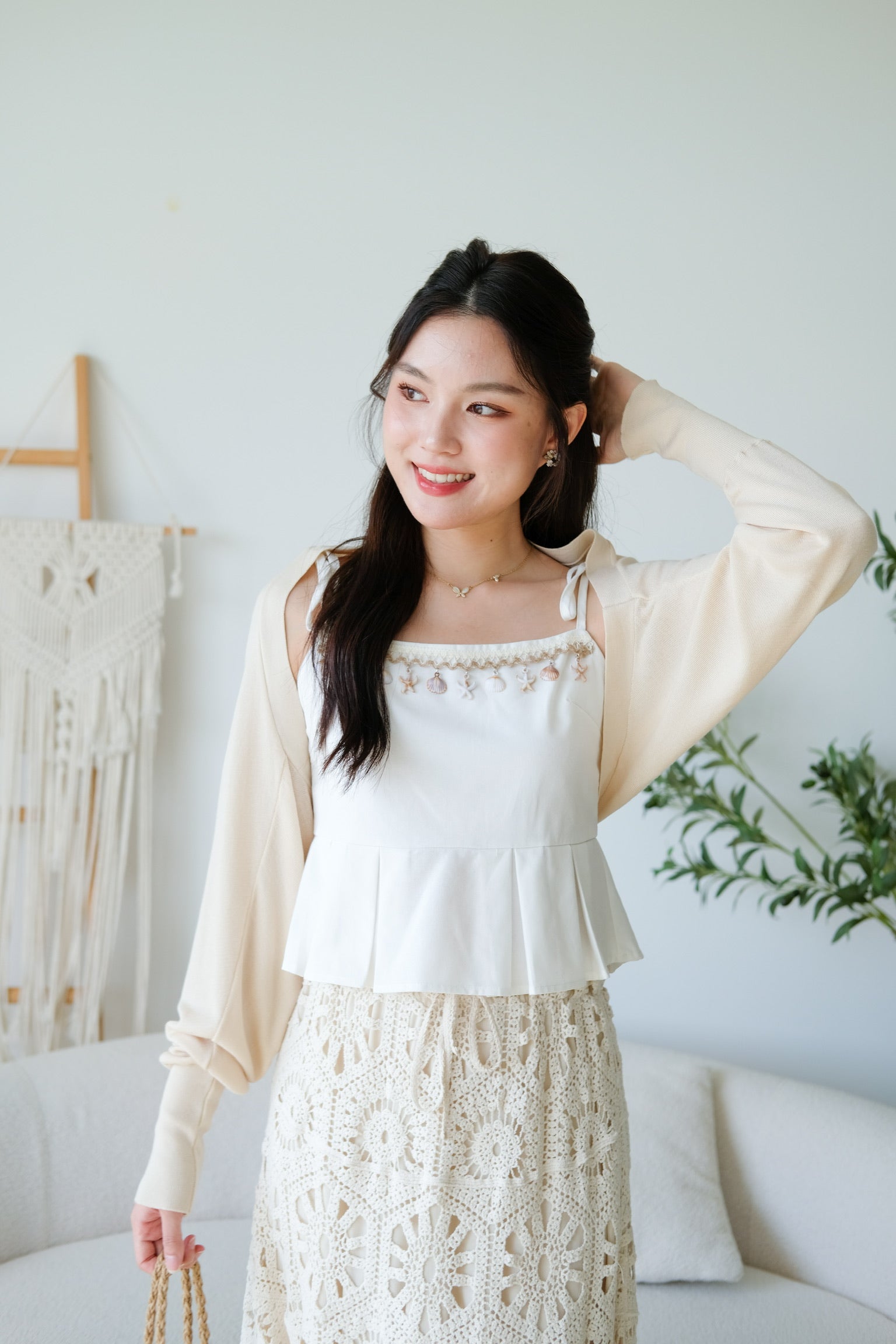 Blaire Bolero Cotton Cardigan (Beige)
