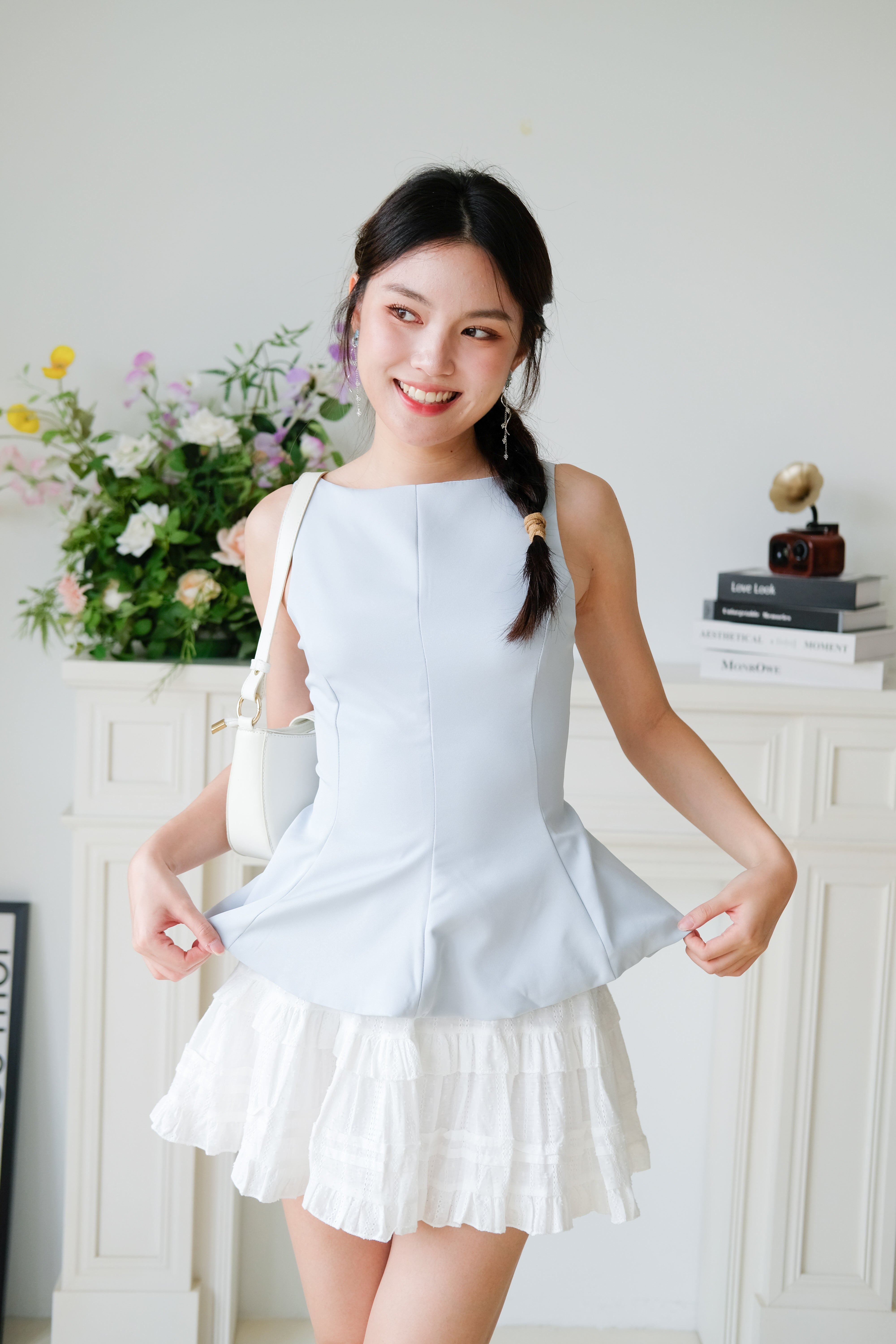 Belle Bareback Peplum Top (Baby Blue)