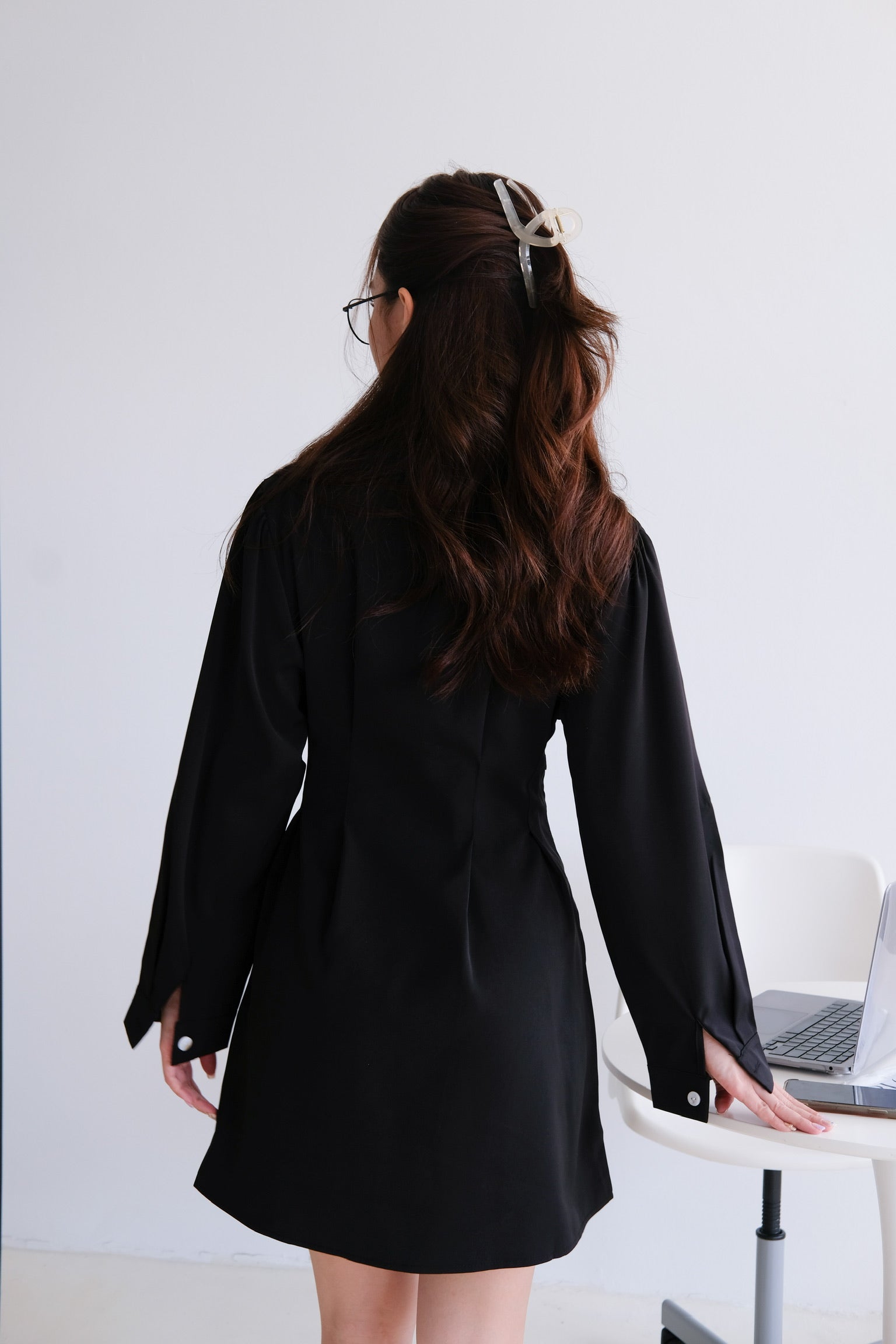 Heidi Button Collared Dress (Black)