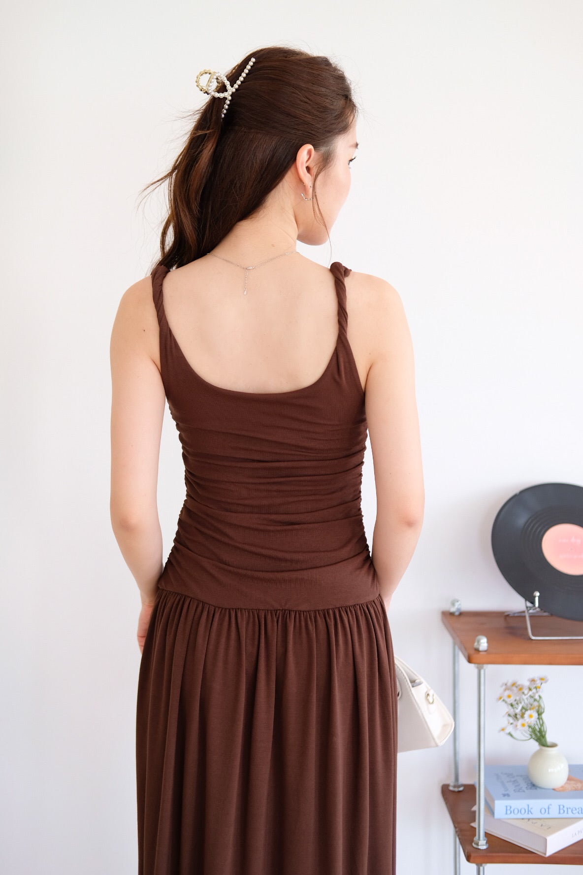 Rosalyn Scoop Ruched Maxi Dress (Mocha)