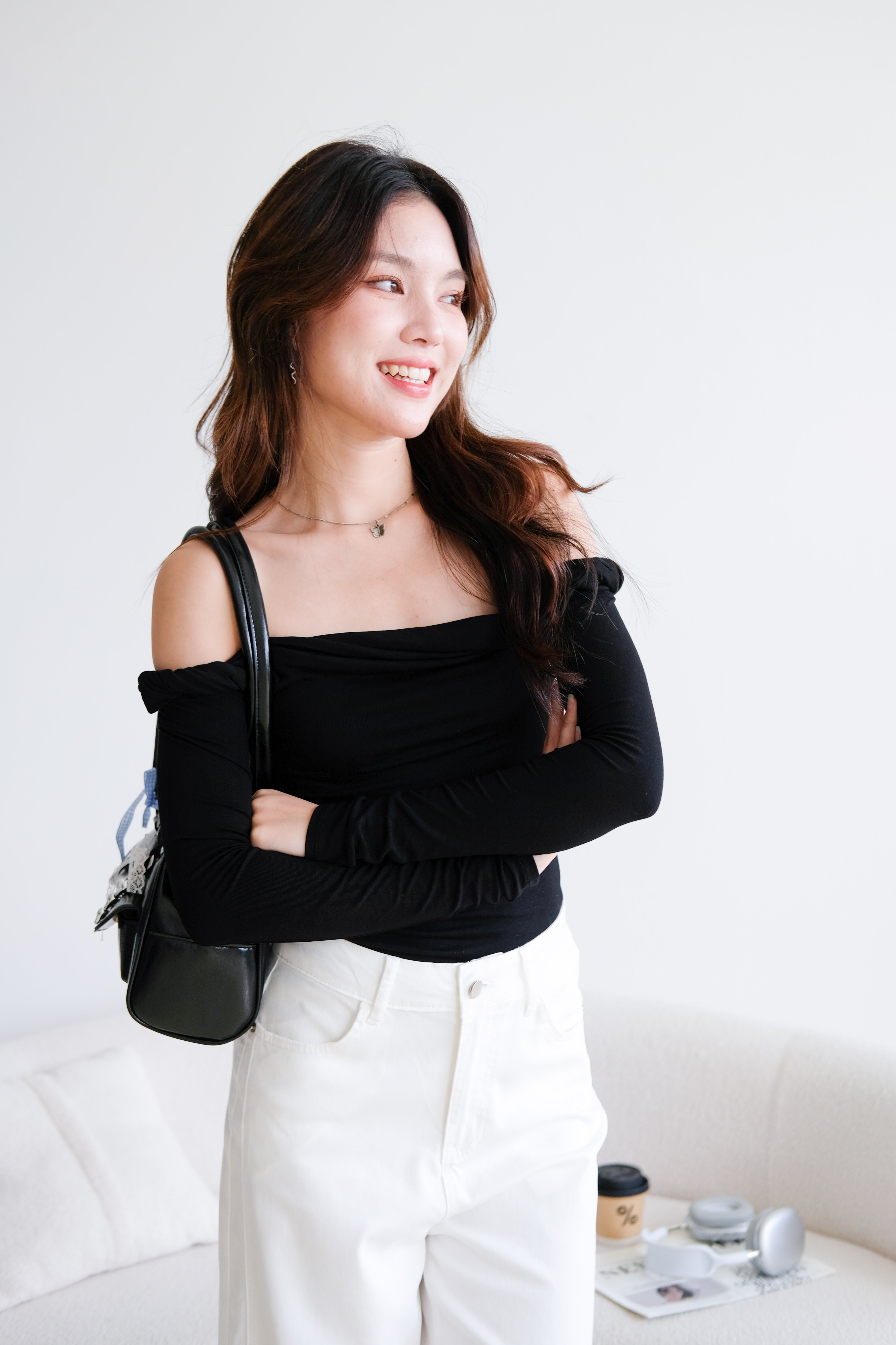 Level Up Twist Off Shoulder Top (Black)