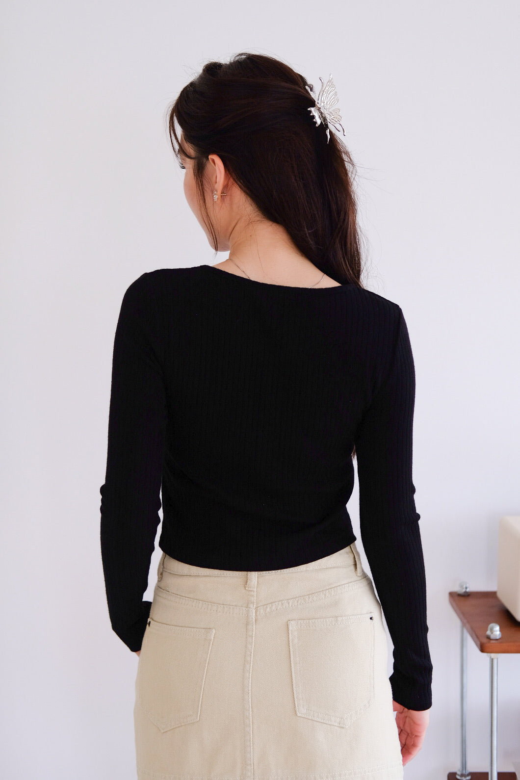 Coco Ribbon Long Sleeve Knit Top (Black)