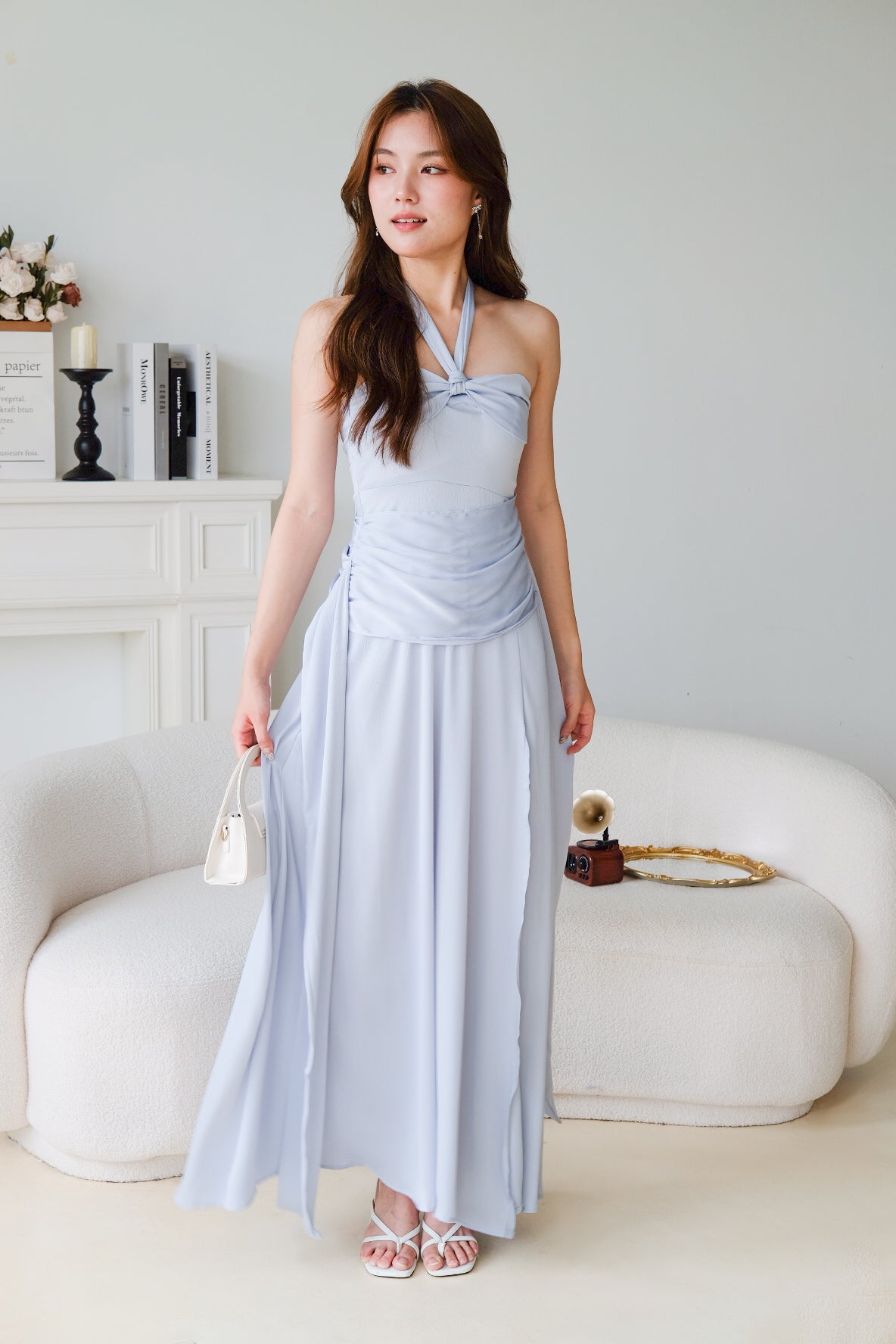 Aera Halter Twist Maxi Dress (Cool Blue)