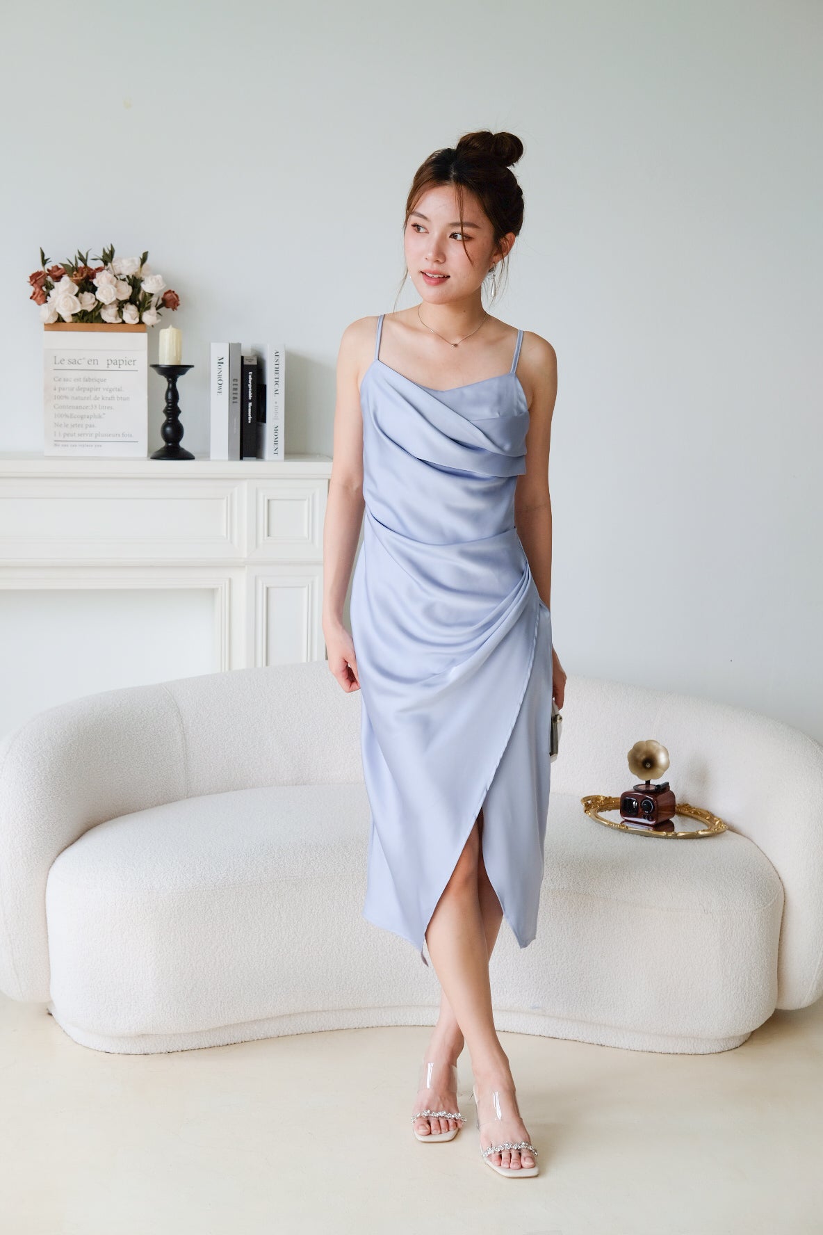 Ella Satin Dinner Dress (Cool Blue)