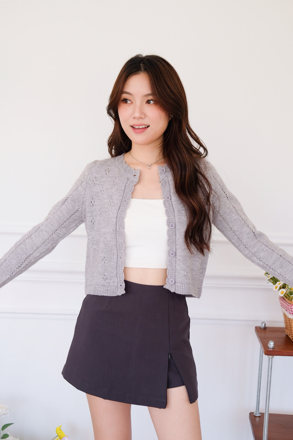 Mirae Soft Fuzzy Knit Cardigan (Grey)