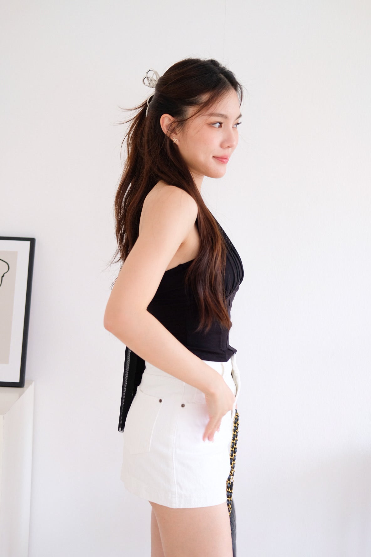 Siren Padded Halter Self Tie Top (Black)